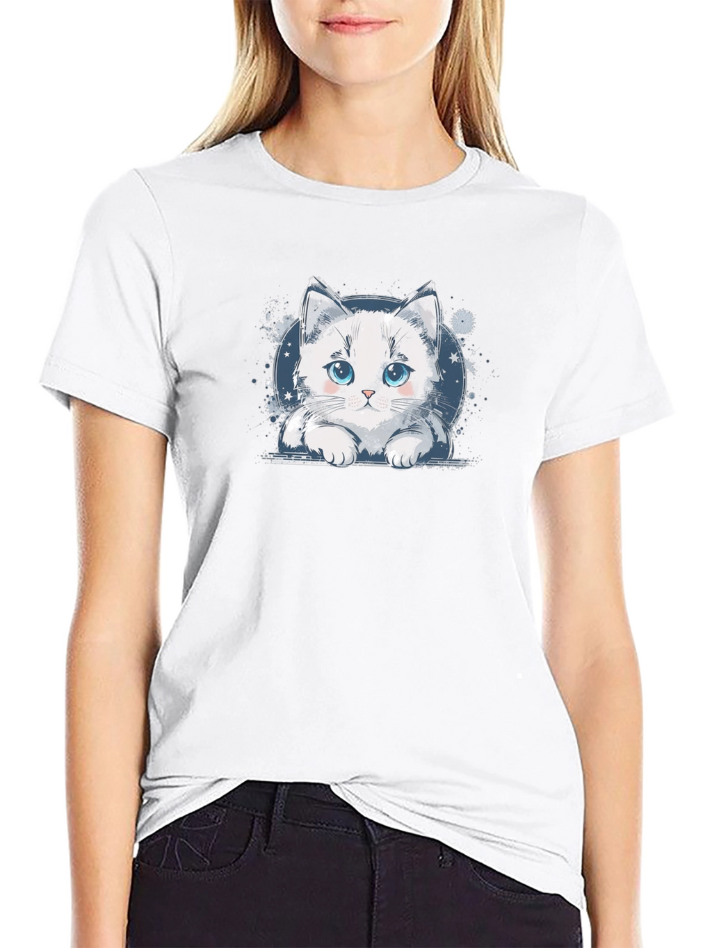 Cute Cat Graphic Black T-Shirt
