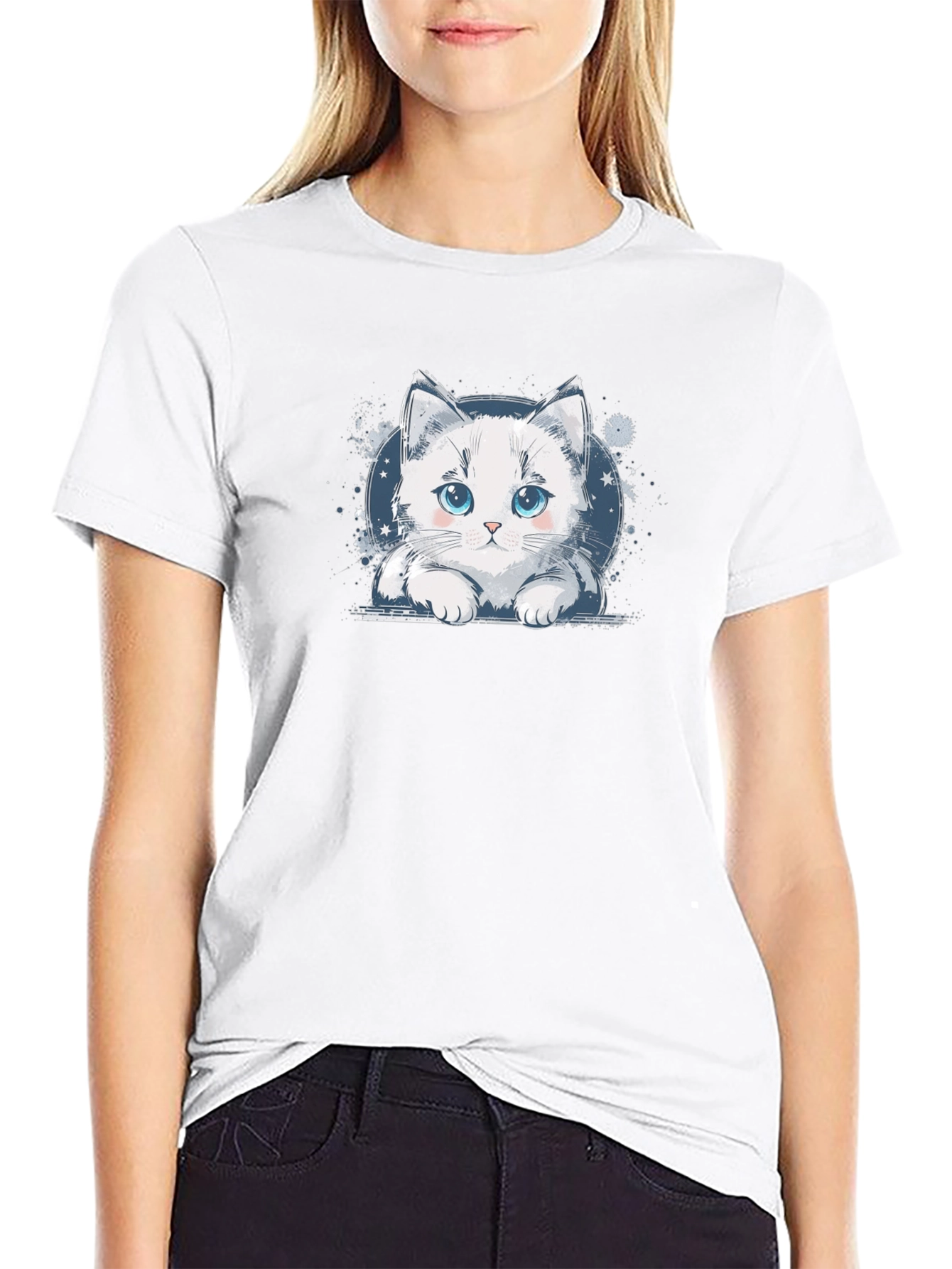 Cute Cat Graphic Black T-Shirt