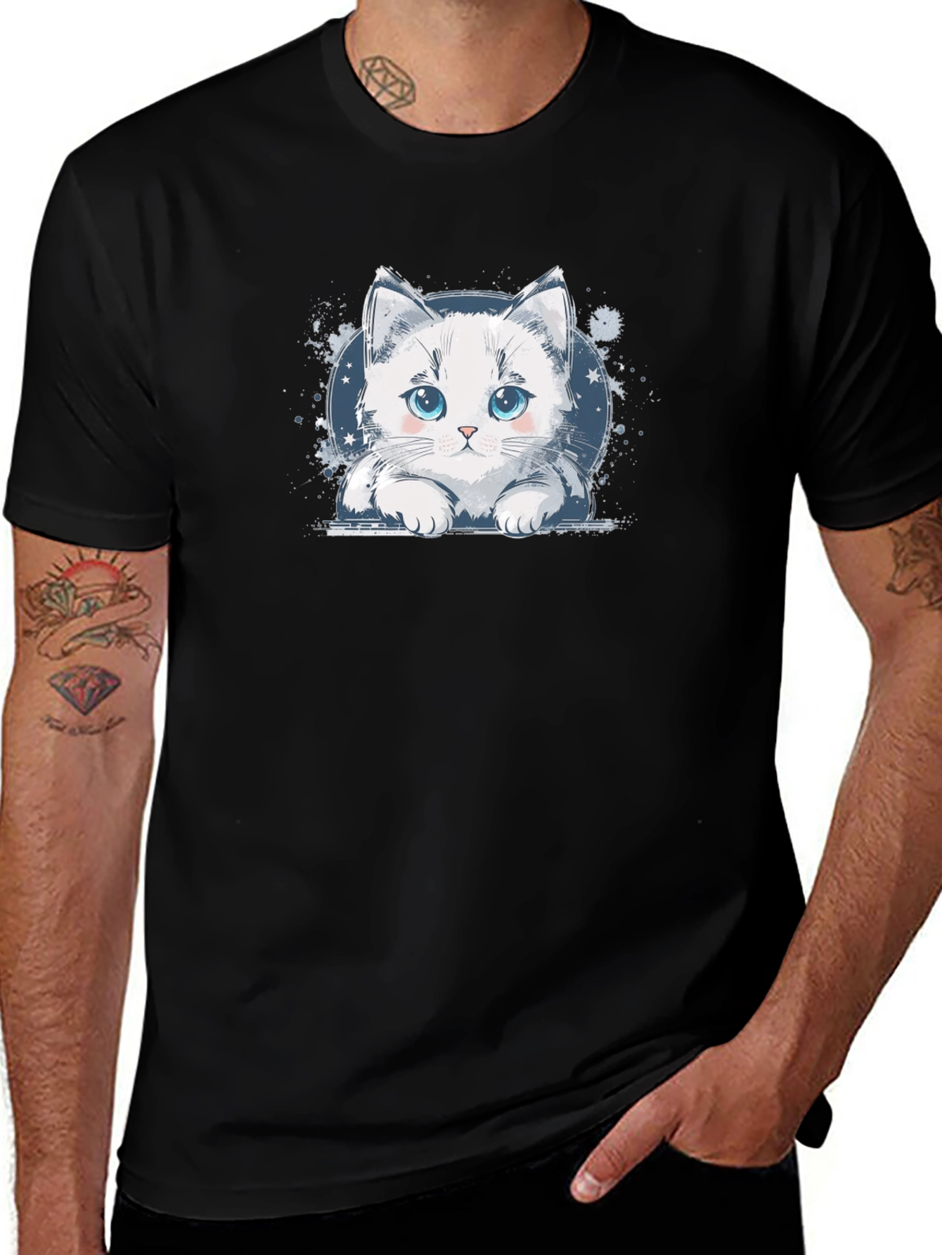 Cute Cat Graphic Black T-Shirt