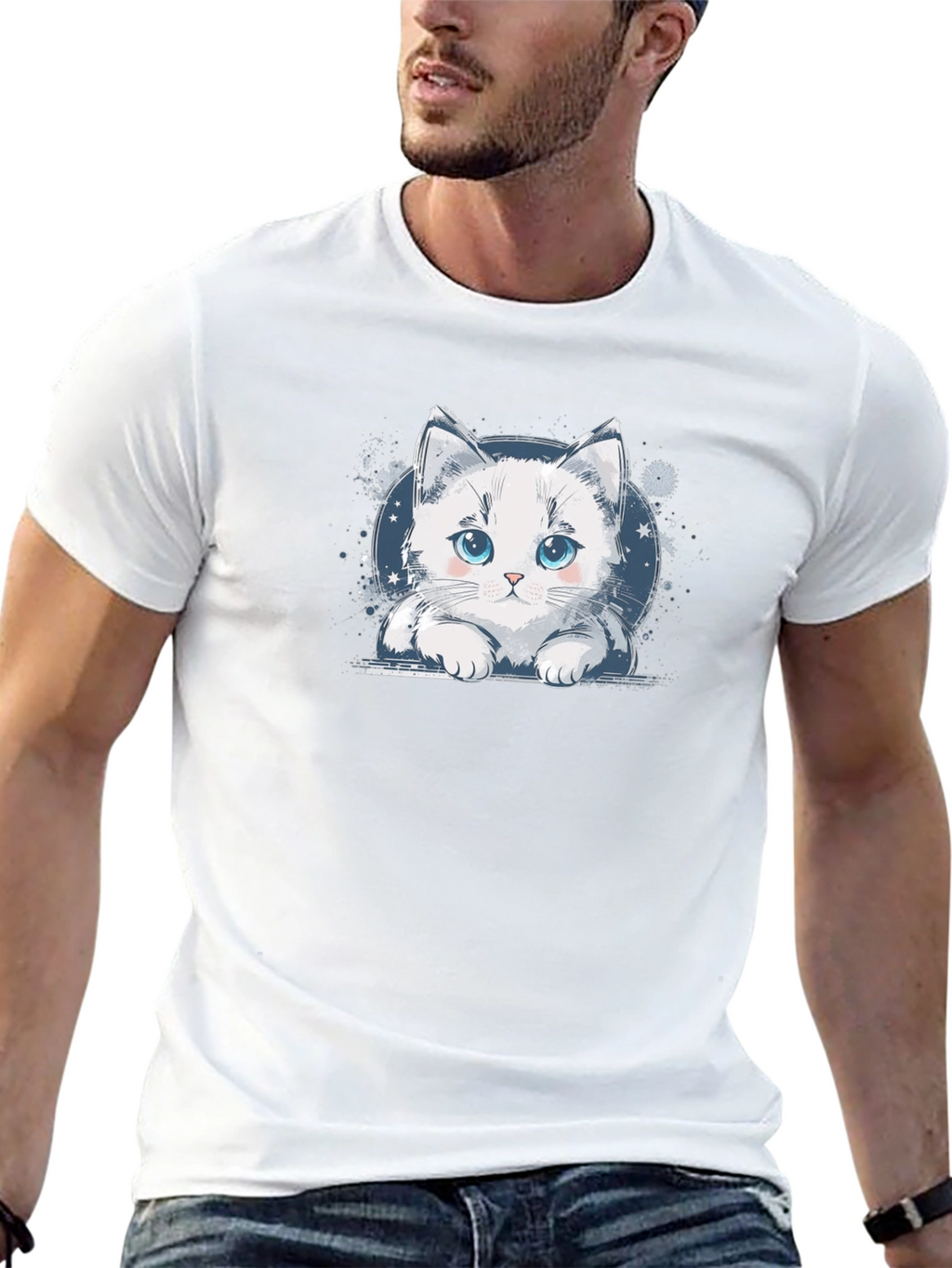 Cute Cat Graphic Black T-Shirt