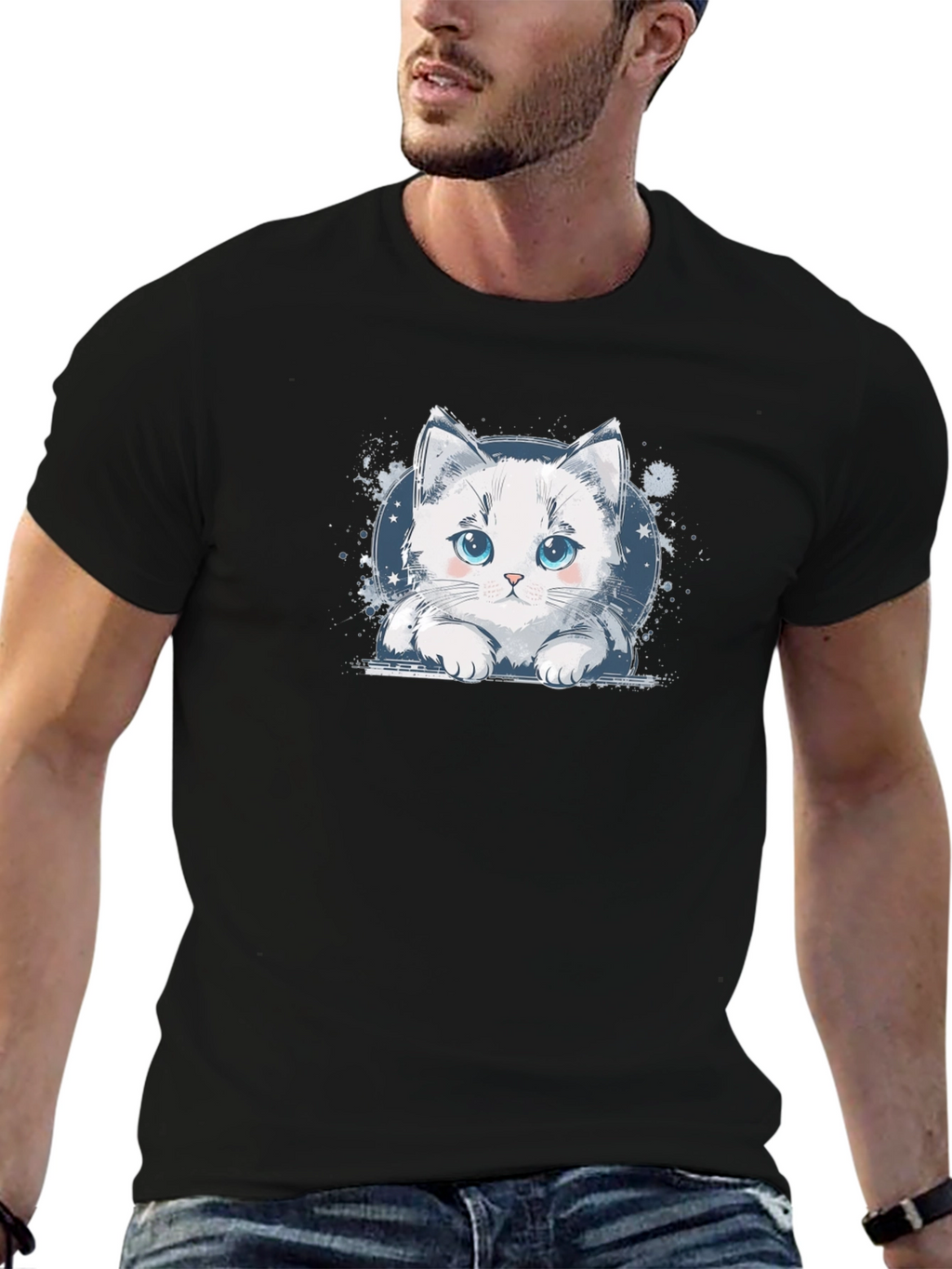 Cute Cat Graphic Black T-Shirt