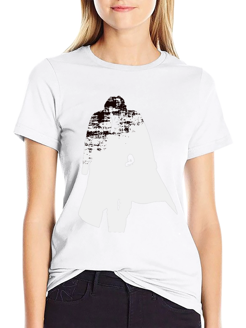 Abstract Trench Coat Graphic Tee - Stylish Black T-Shirt