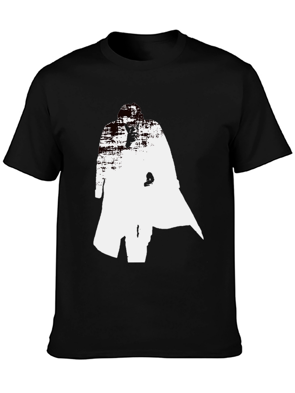 Abstract Trench Coat Graphic Tee - Stylish Black T-Shirt