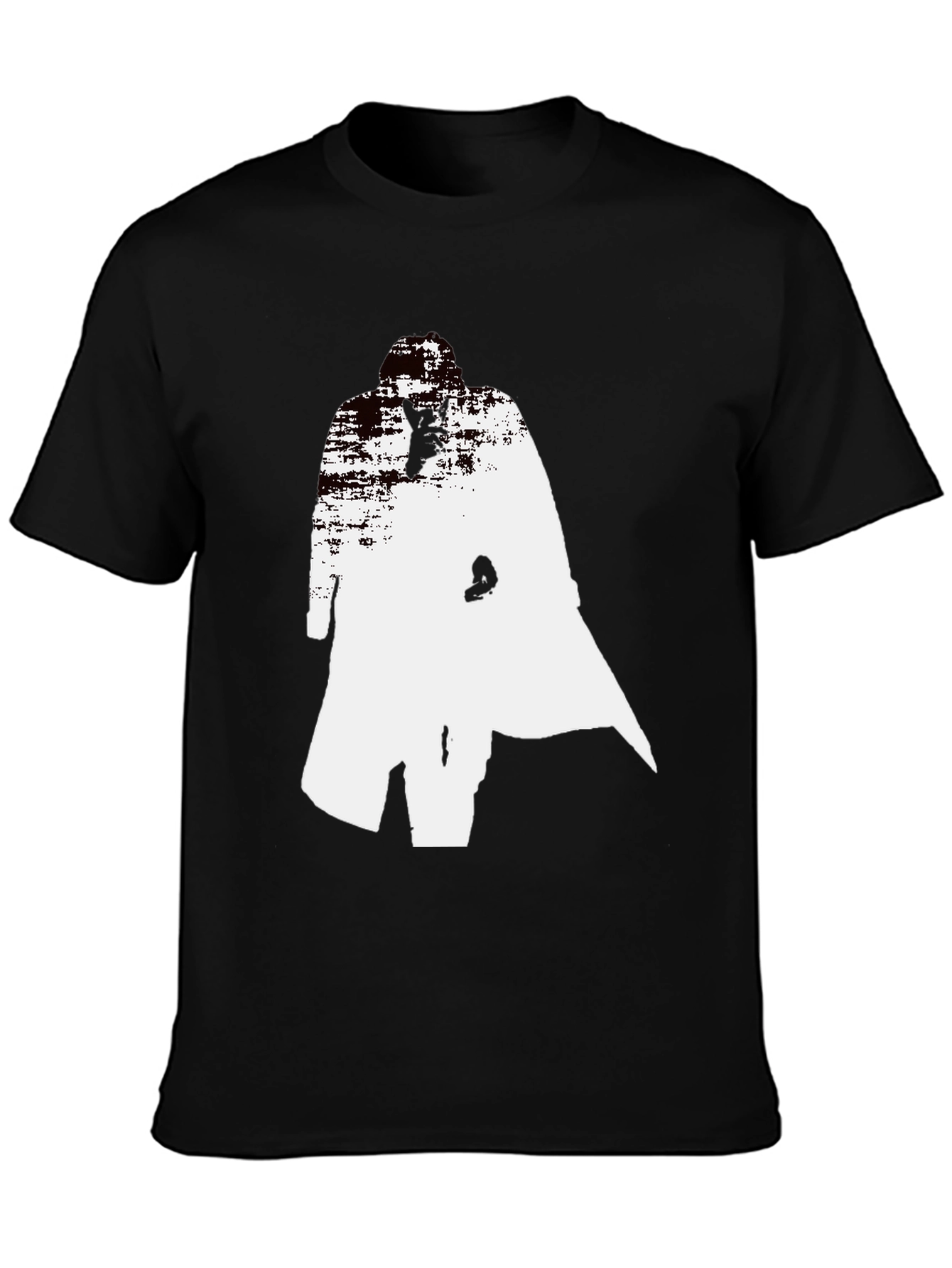 Abstract Trench Coat Graphic Tee - Stylish Black T-Shirt