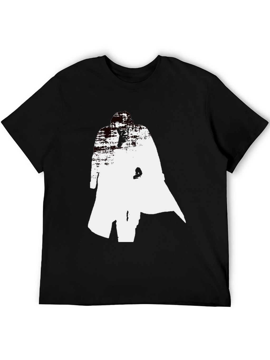 Abstract Trench Coat Graphic Tee - Stylish Black T-Shirt