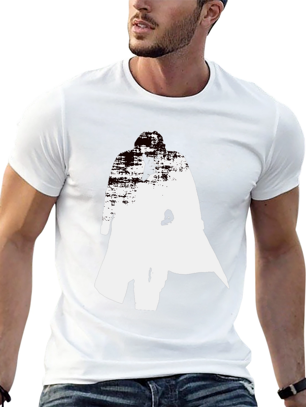 Abstract Trench Coat Graphic Tee - Stylish Black T-Shirt