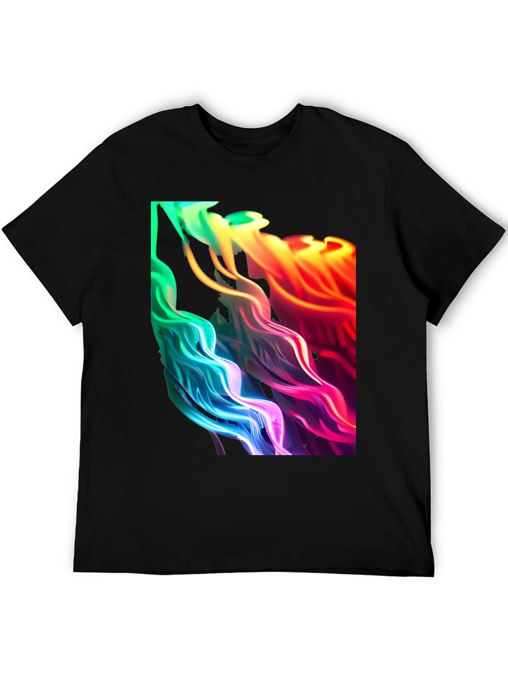 Vibrant Abstract Swirl Graphic Black T-Shirt