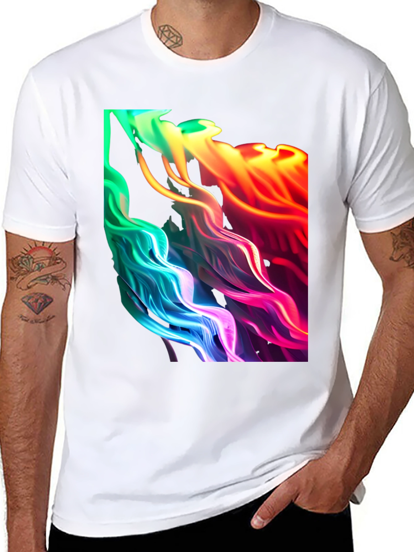 Vibrant Abstract Swirl Graphic Black T-Shirt