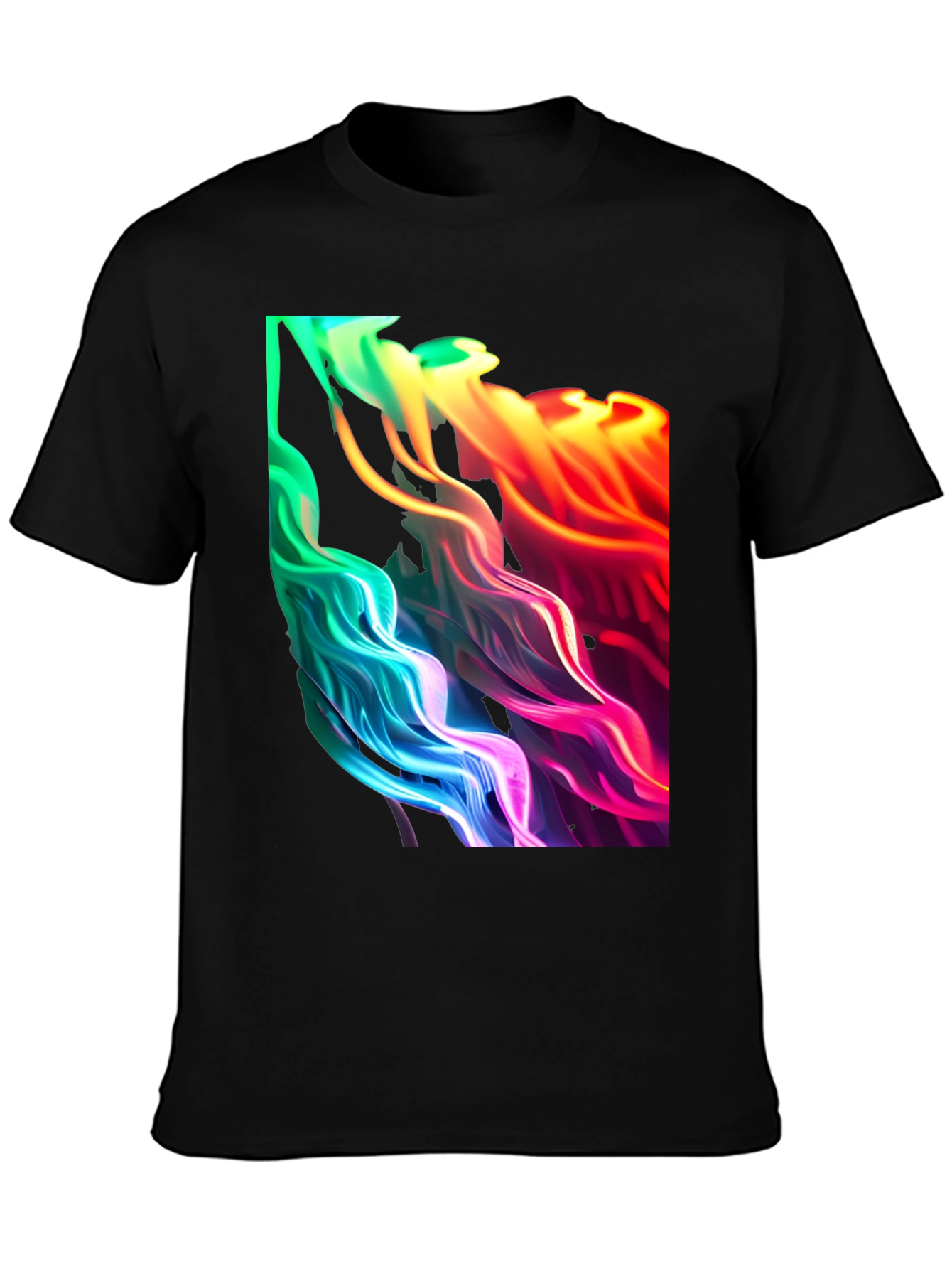 Vibrant Abstract Swirl Graphic Black T-Shirt