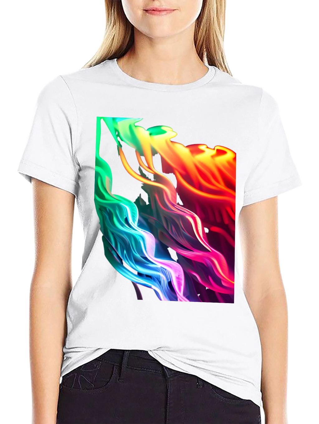Vibrant Abstract Swirl Graphic Black T-Shirt