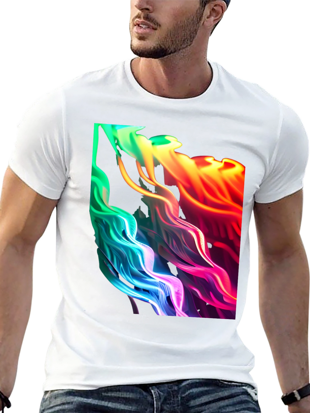Vibrant Abstract Swirl Graphic Black T-Shirt