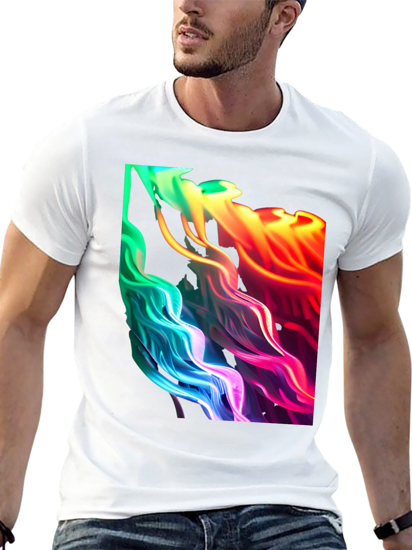 Vibrant Abstract Swirl Graphic Black T-Shirt