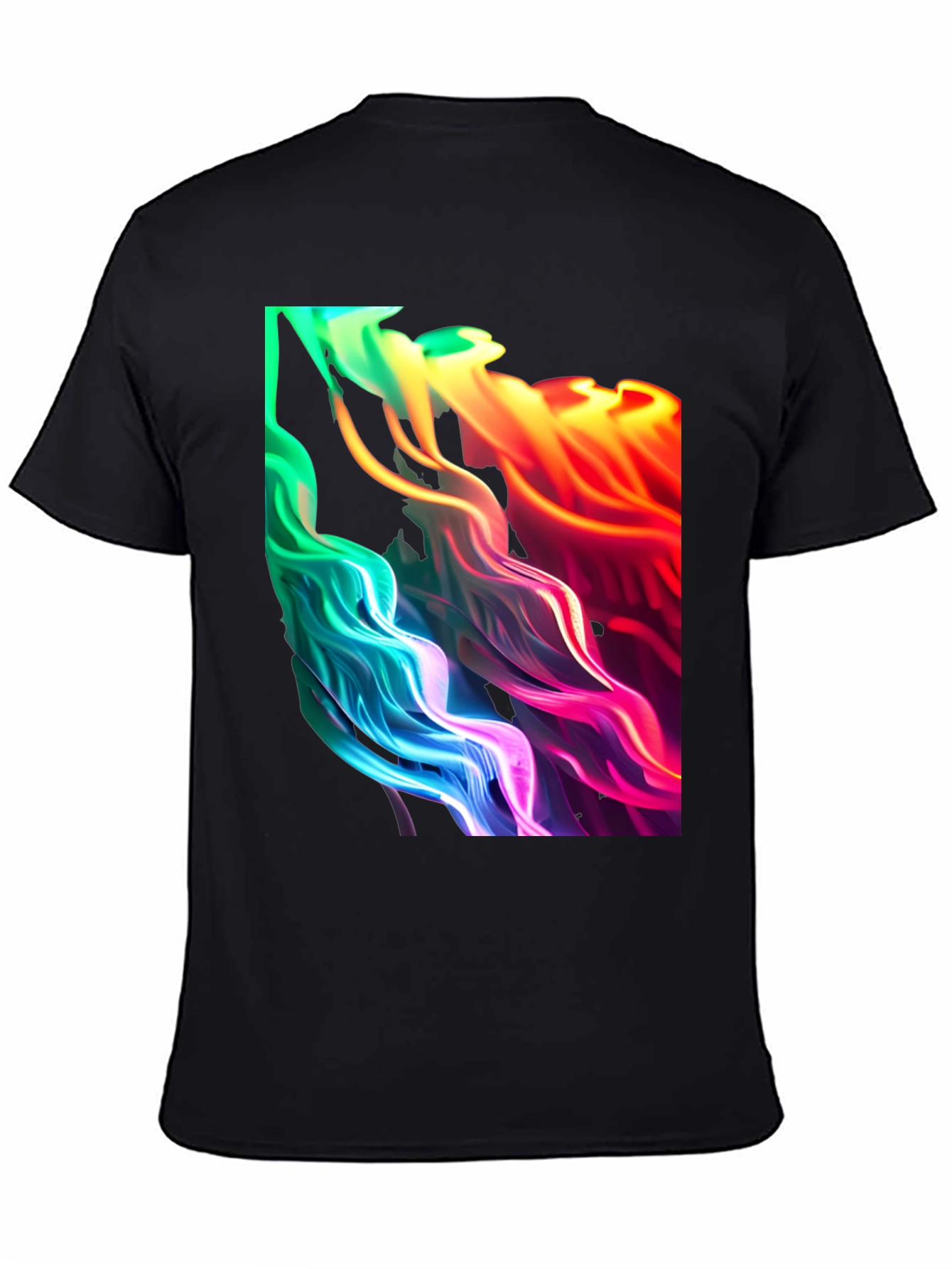 Vibrant Abstract Swirl Graphic Black T-Shirt