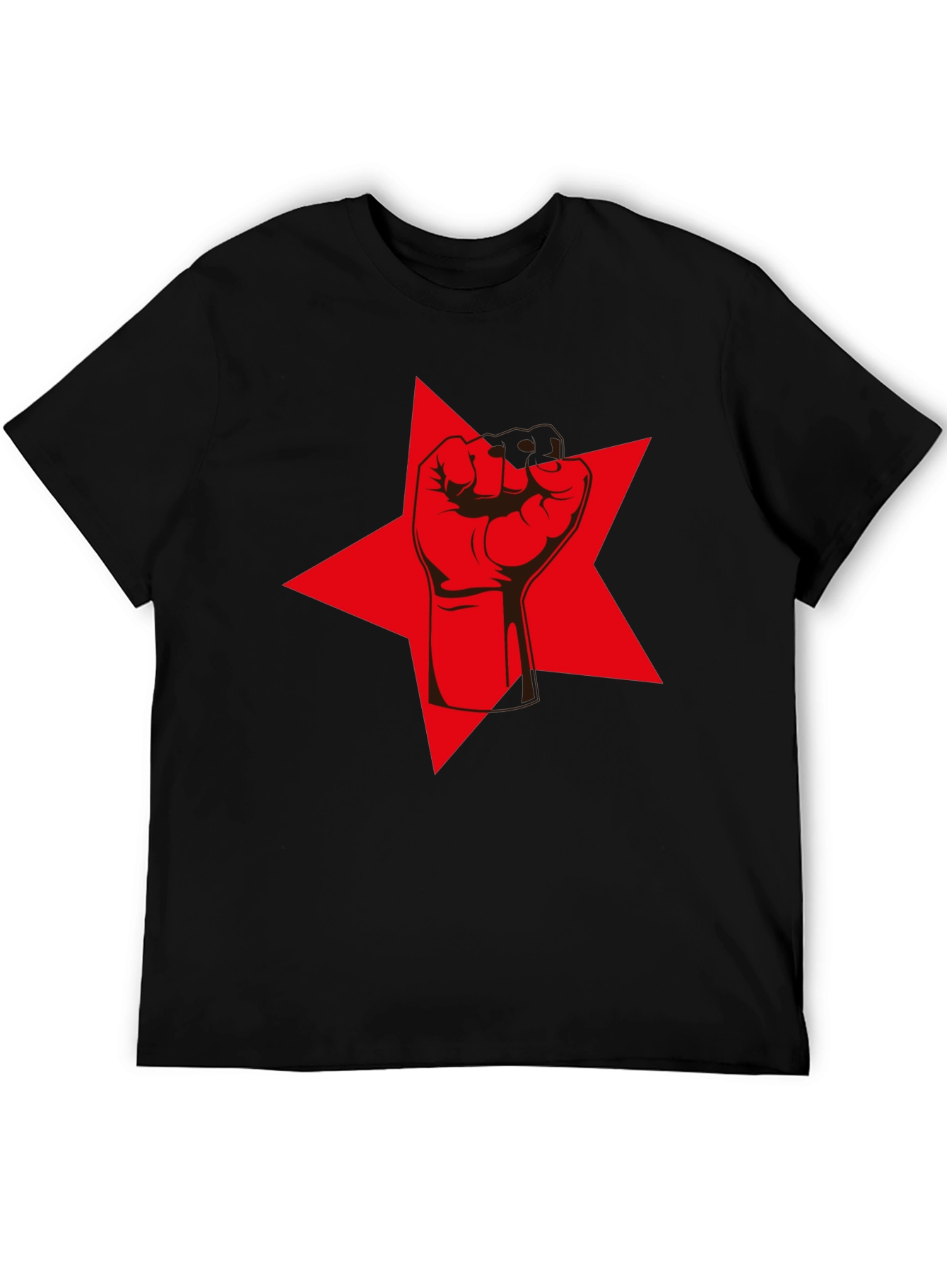 Red Star Fist Graphic Tee - Black Cotton Casual T-Shirt
