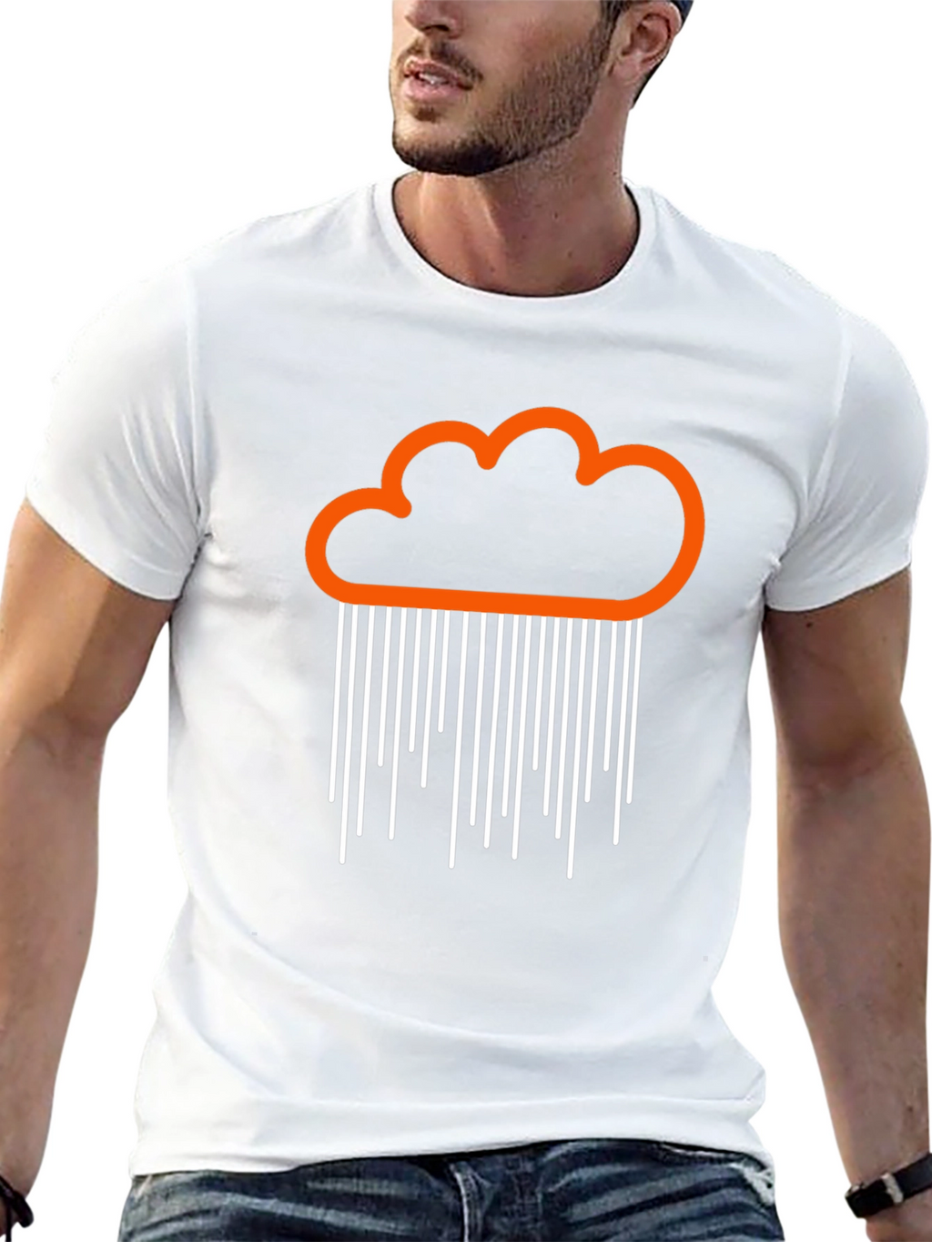 Orange Cloud Rain Graphic Black T-Shirt