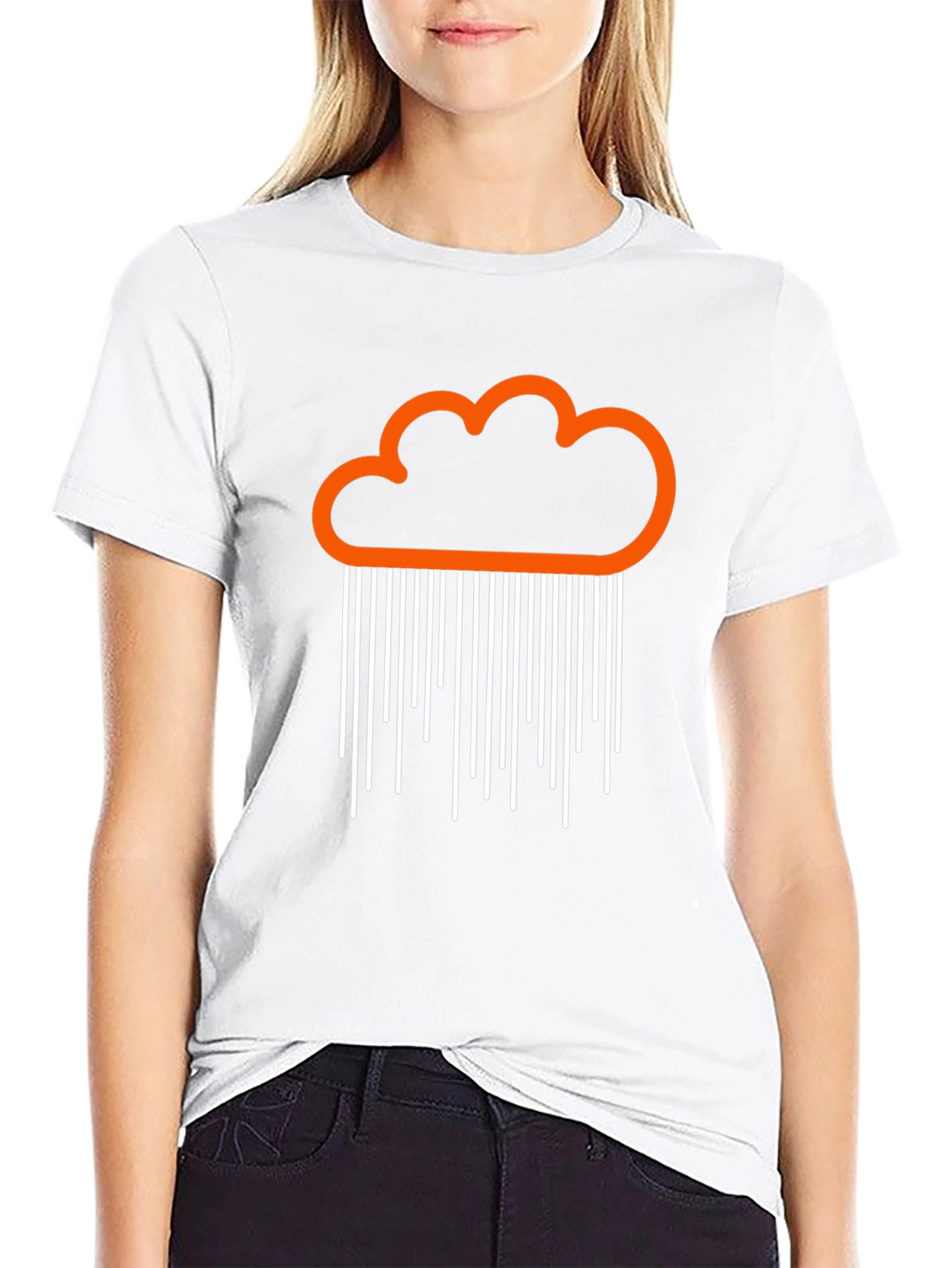 Orange Cloud Rain Graphic Black T-Shirt