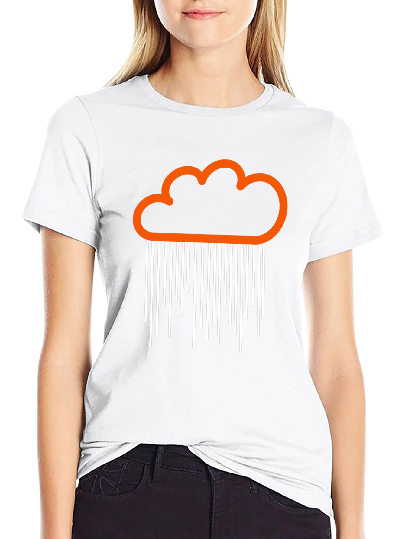 Orange Cloud Rain Graphic Black T-Shirt
