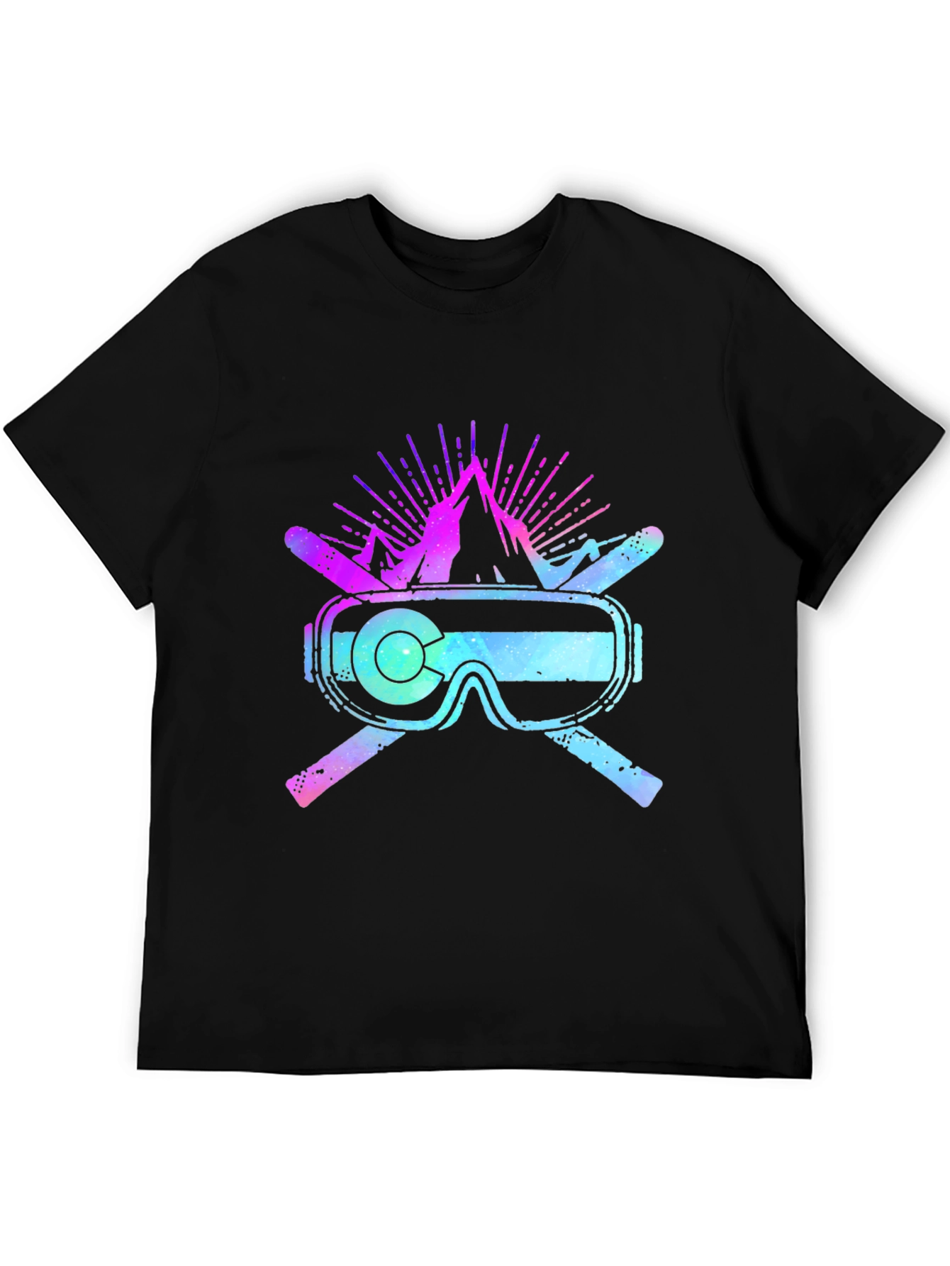 Colorado Ski Goggles Mountain Graphic Black T-Shirt