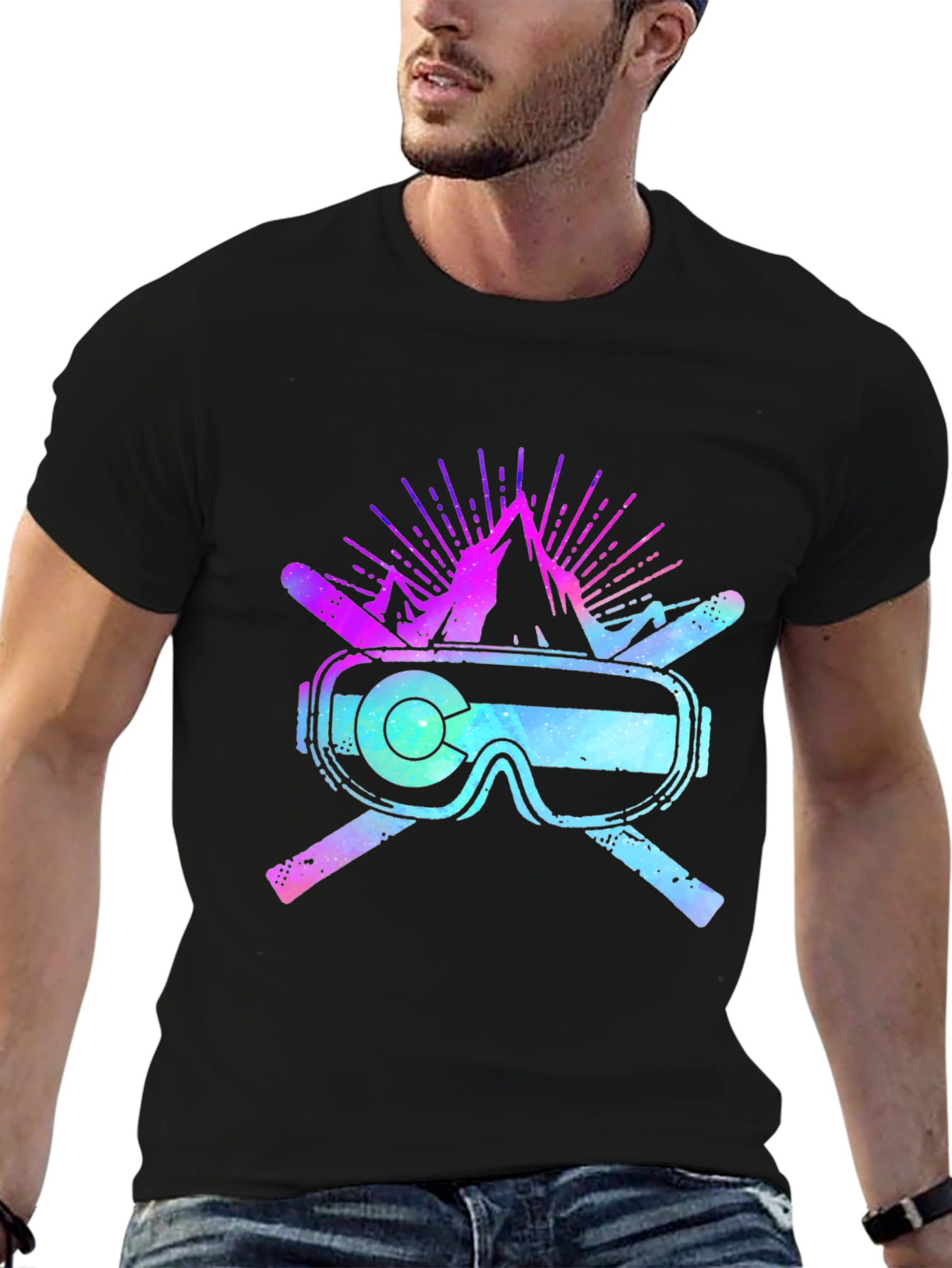 Colorado Ski Goggles Mountain Graphic Black T-Shirt