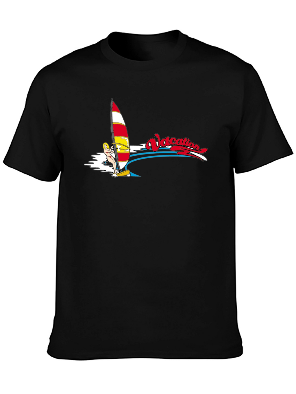 Vacation Windsurfing T-Shirt - Black Cotton Tee