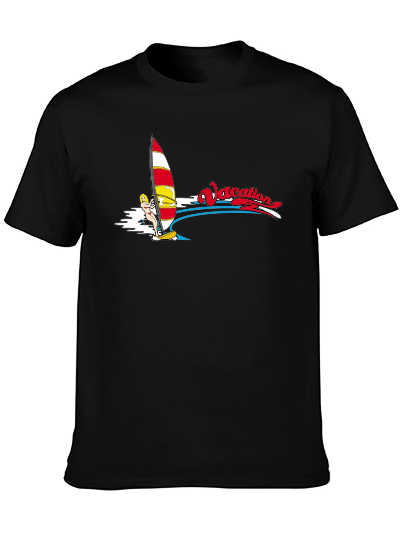 Vacation Windsurfing T-Shirt - Black Cotton Tee