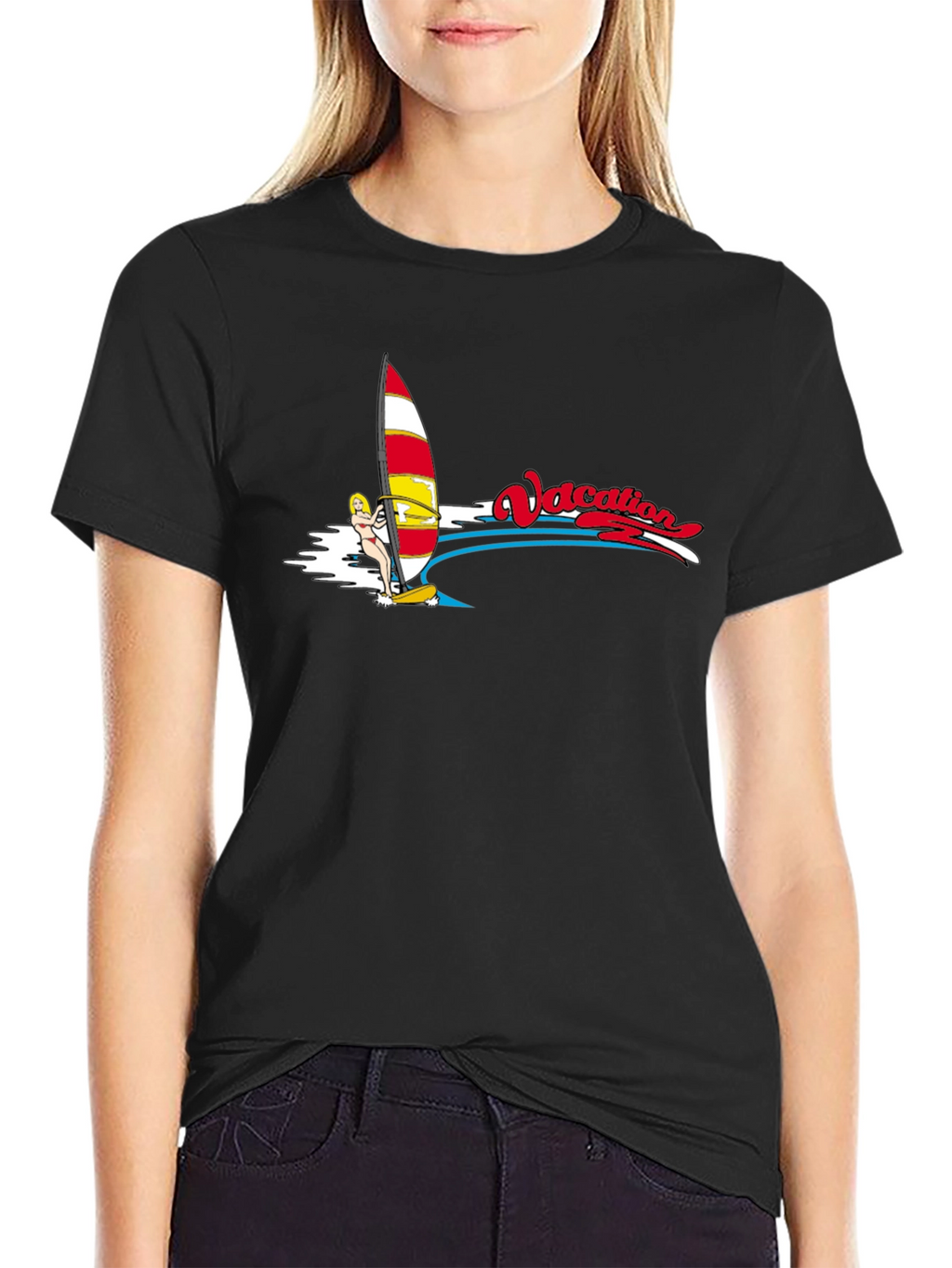 Vacation Windsurfing T-Shirt - Black Cotton Tee