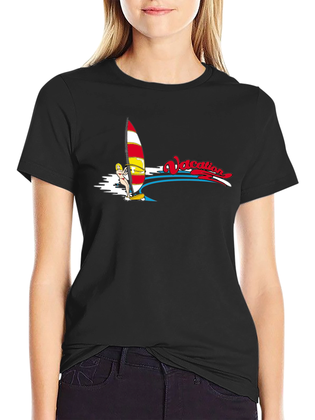 Vacation Windsurfing T-Shirt - Black Cotton Tee