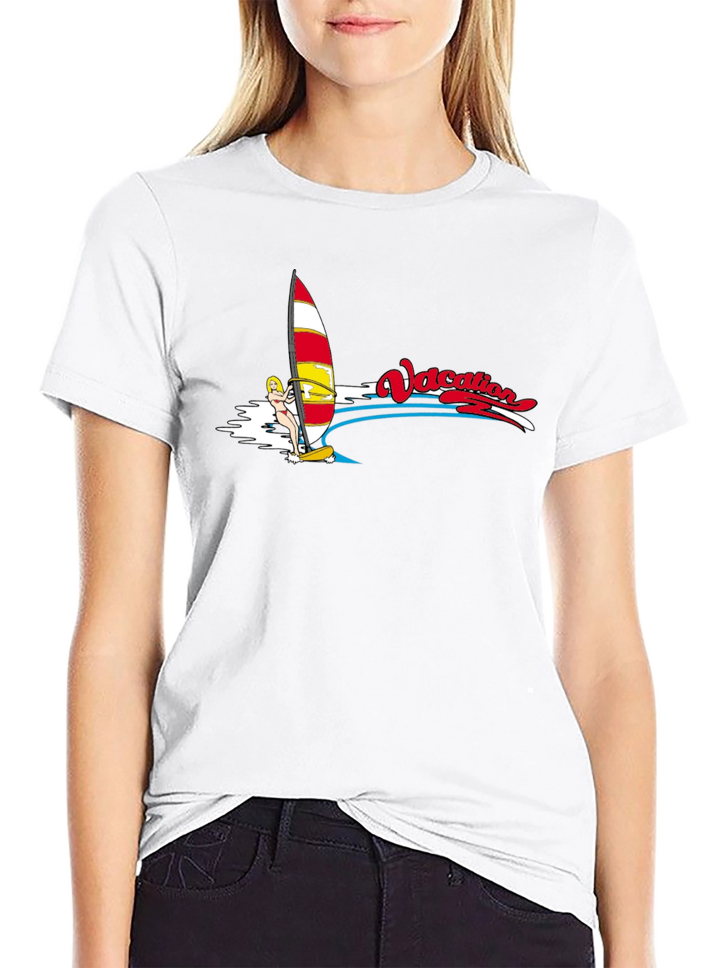 Vacation Windsurfing T-Shirt - Black Cotton Tee