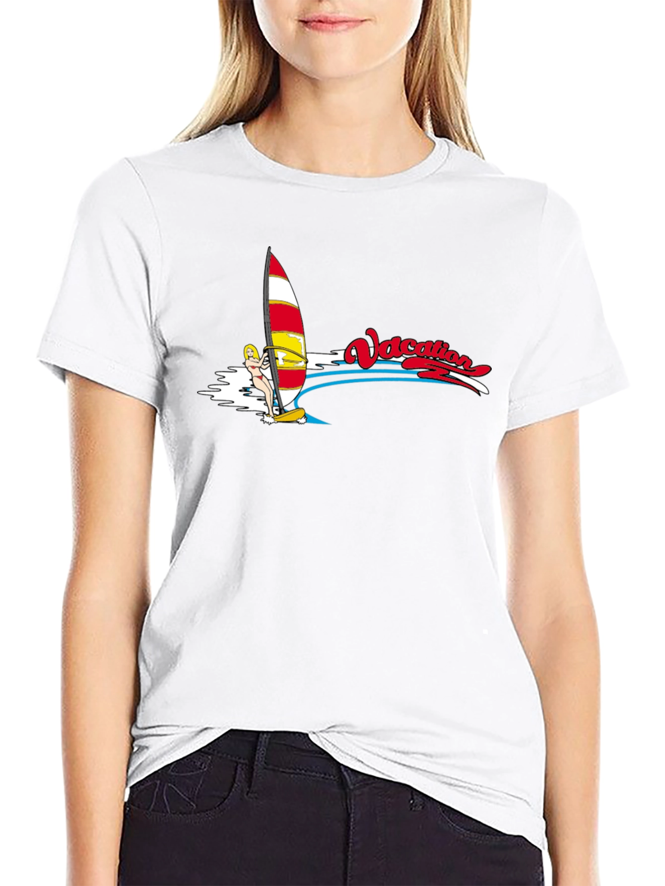 Vacation Windsurfing T-Shirt - Black Cotton Tee