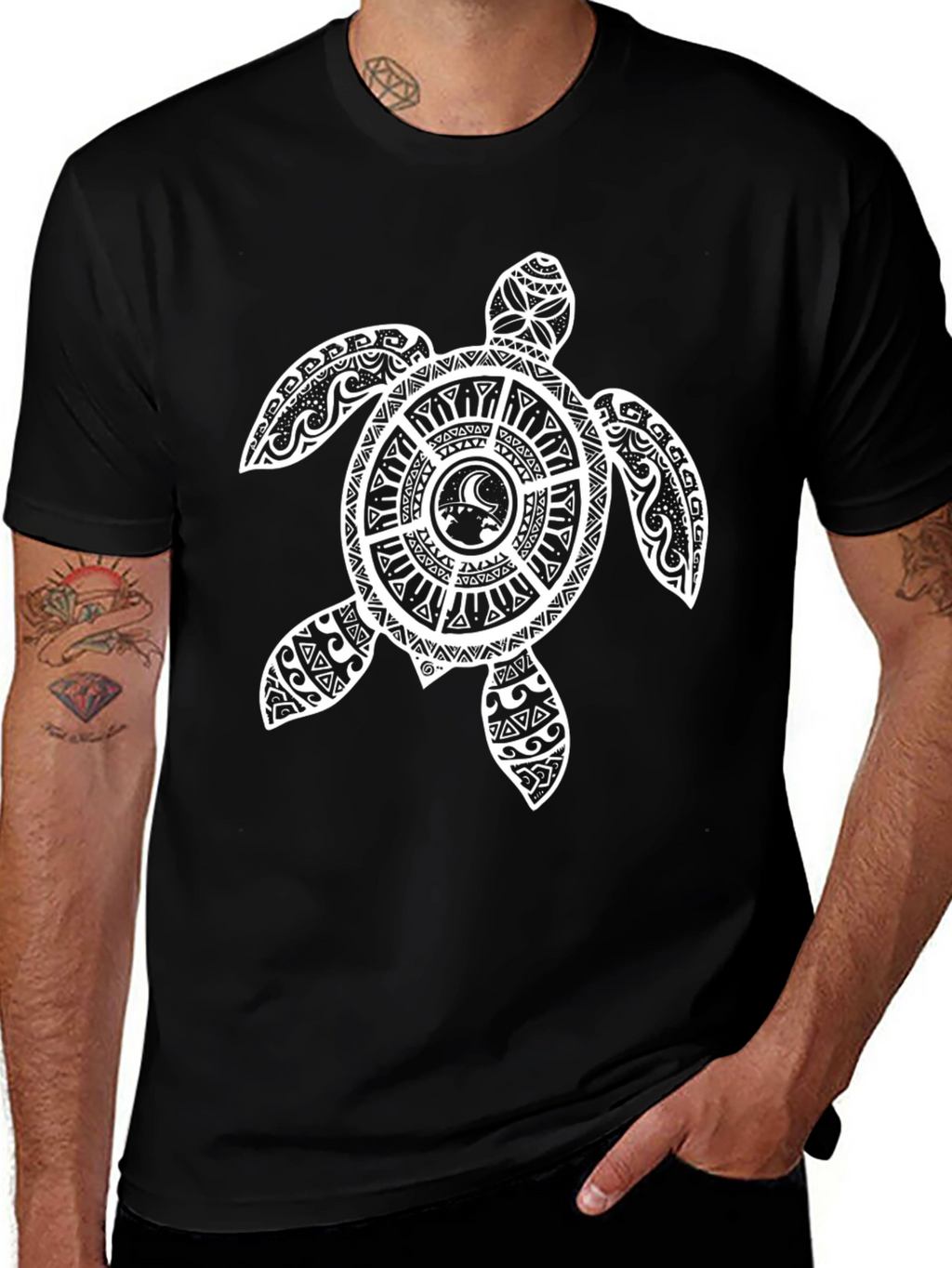 Tribal Turtle Graphic Tee - Black