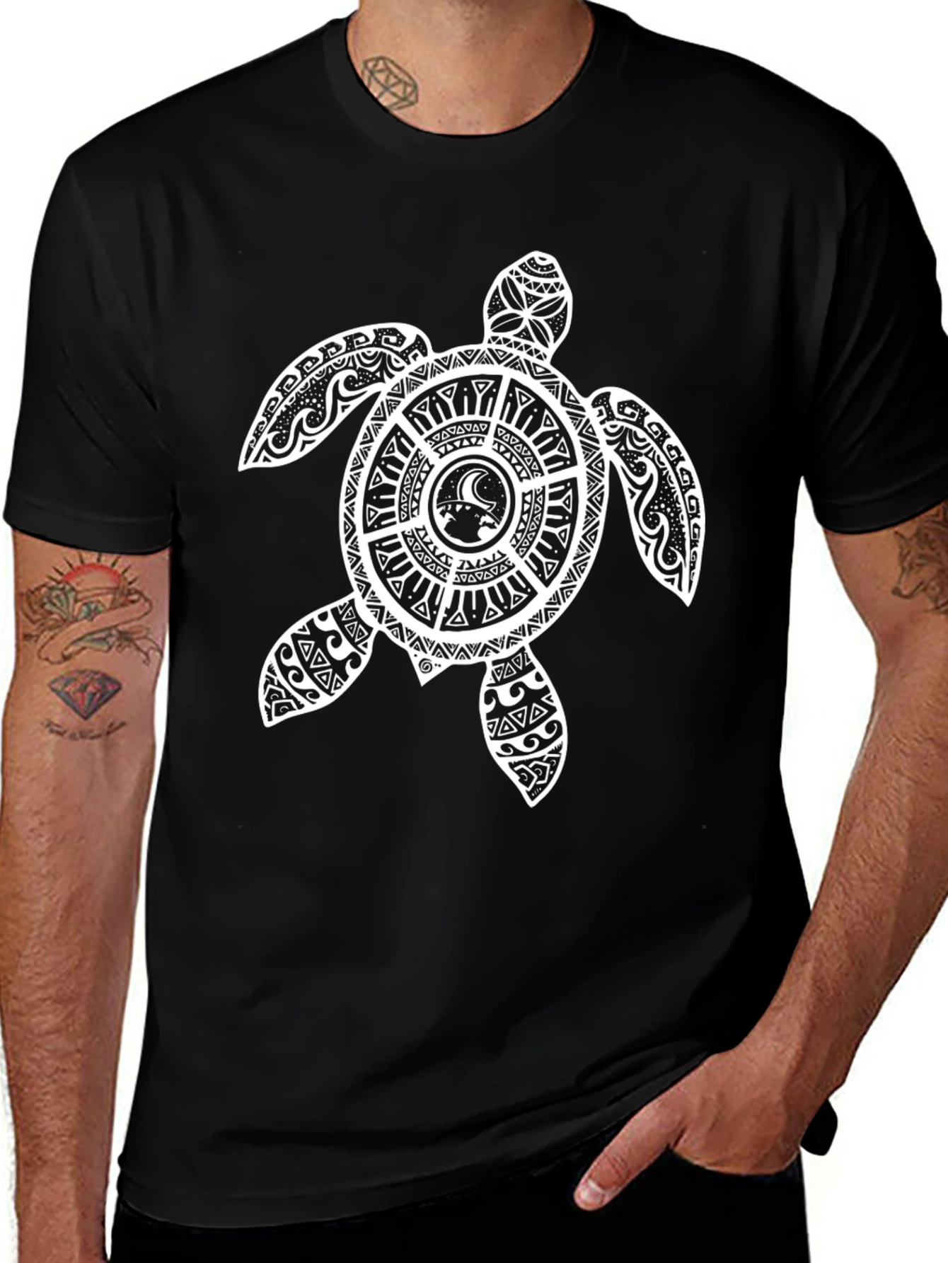 Tribal Turtle Graphic Tee - Black