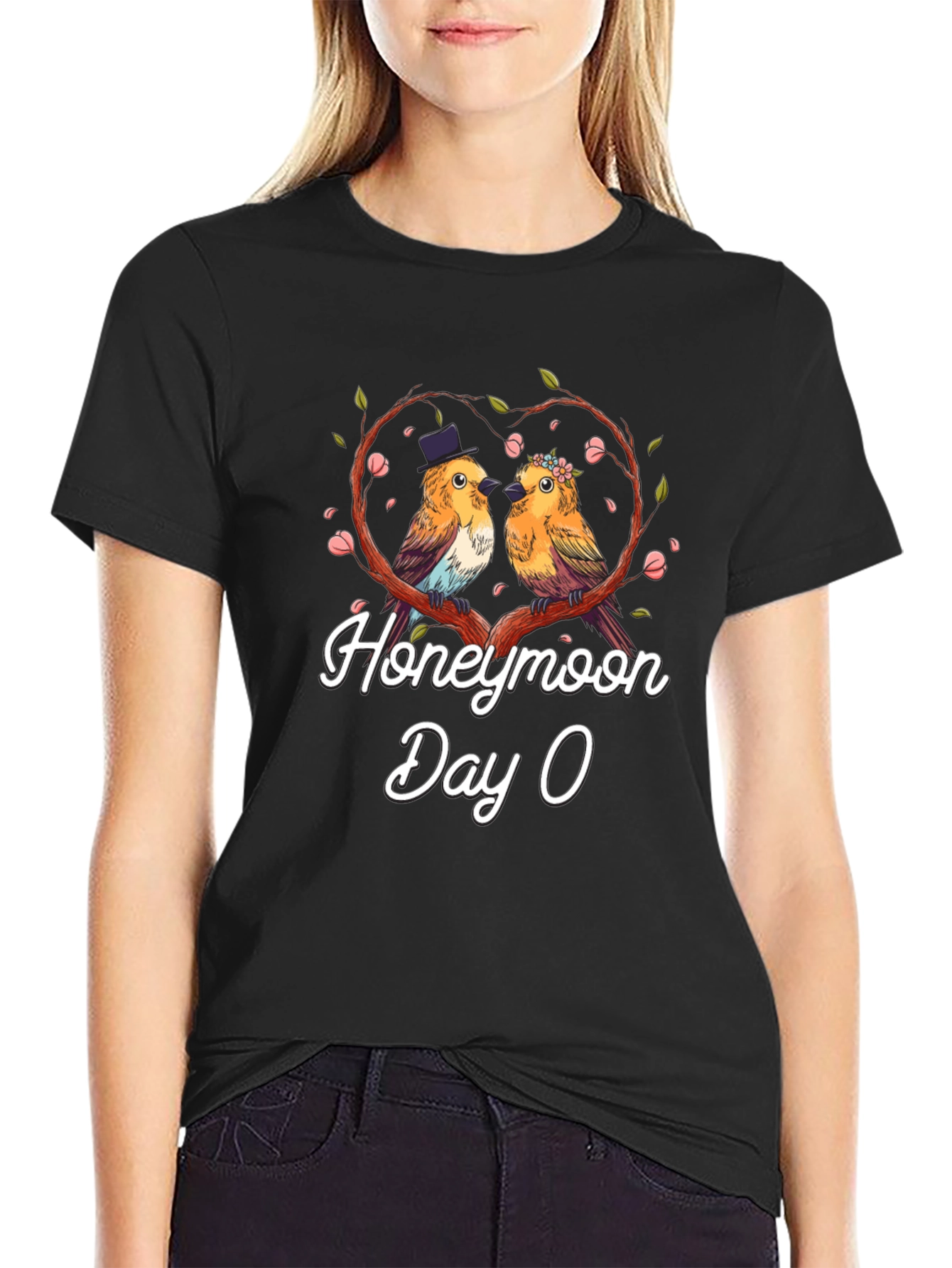 Honeymoon Day 0 Graphic T-Shirt - Romantic Bird Couple Tee