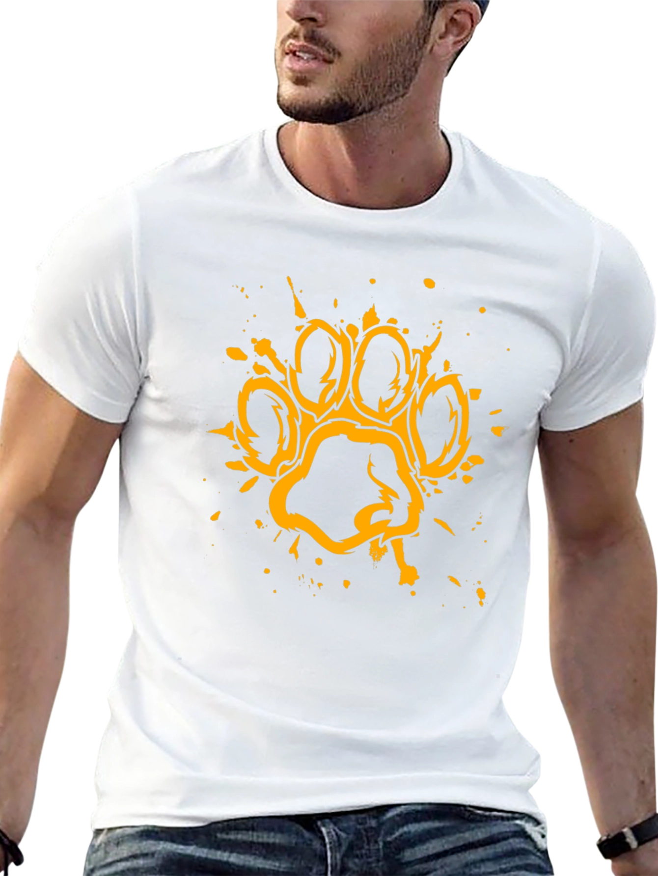 Grunge Paw Print Graphic T-Shirt - Black