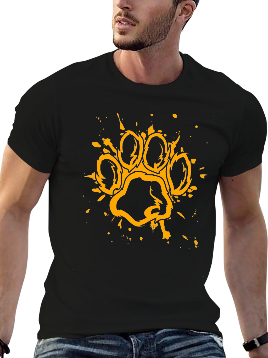 Grunge Paw Print Graphic T-Shirt - Black