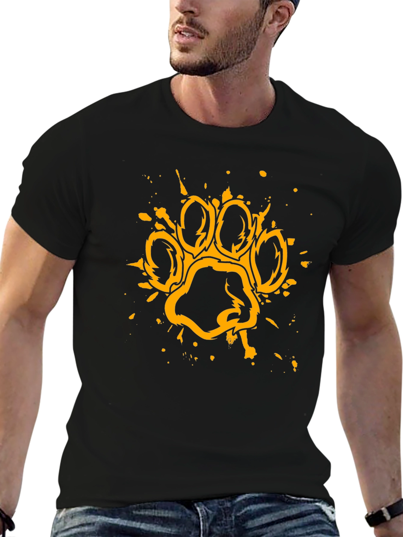 Grunge Paw Print Graphic T-Shirt - Black