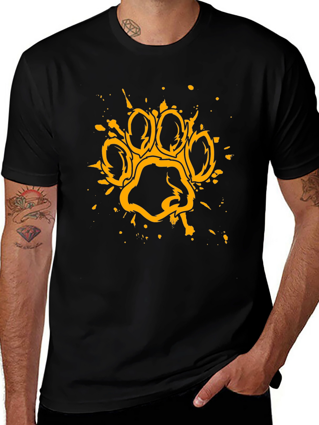 Grunge Paw Print Graphic T-Shirt - Black
