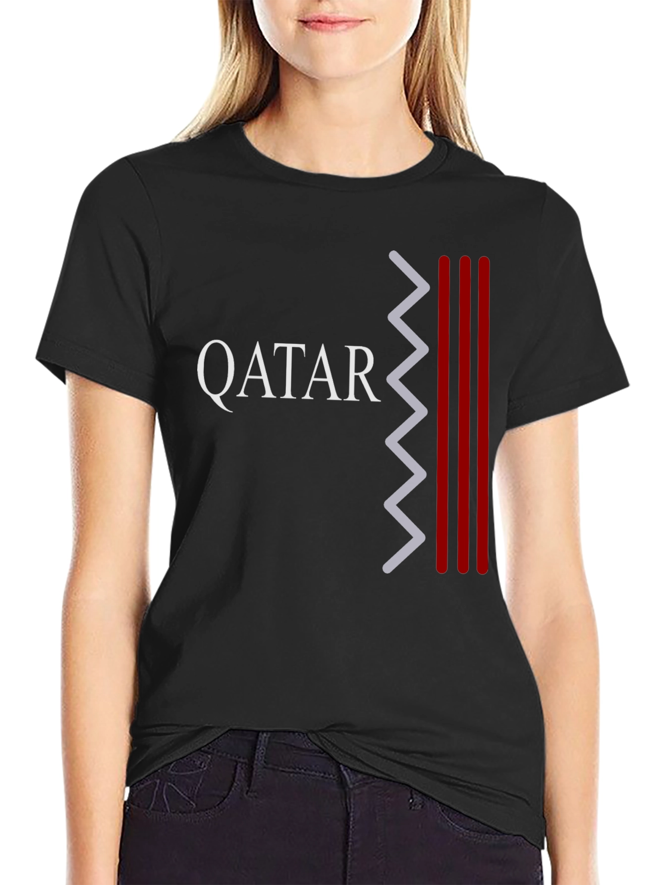 Qatar Pride Graphic Tee - Black Crew Neck T-Shirt