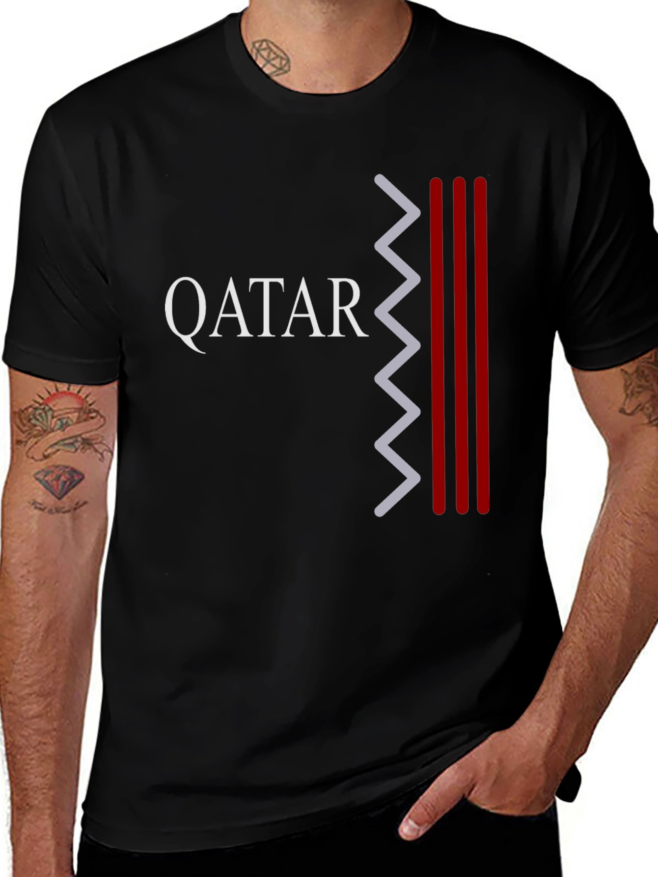Qatar Pride Graphic Tee - Black Crew Neck T-Shirt