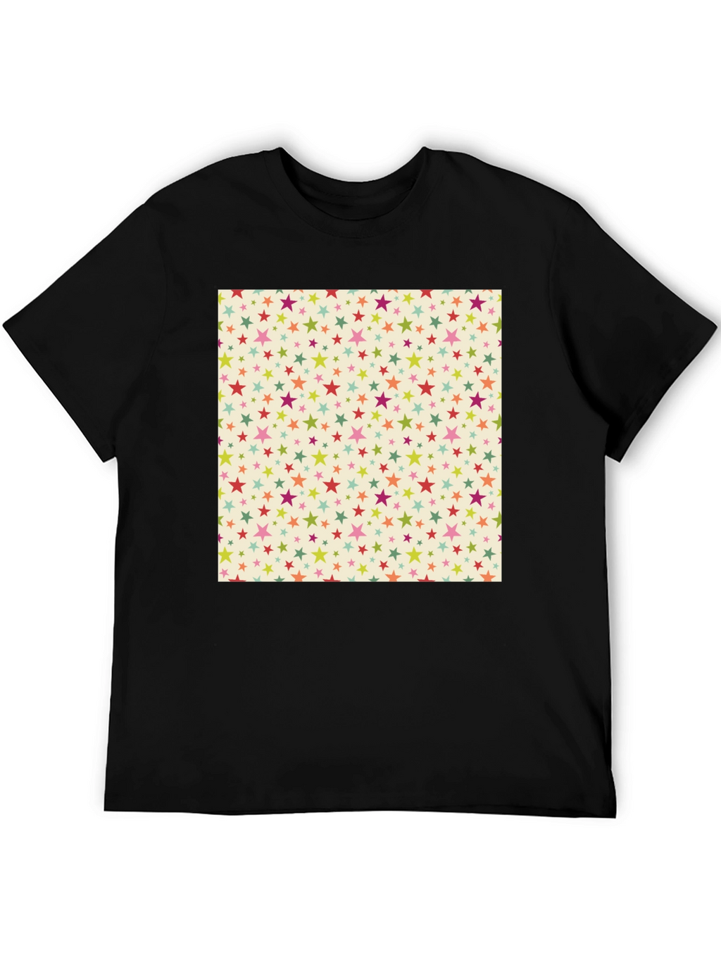 Starry Pattern Tee - Black Cotton Blend Casual T-Shirt