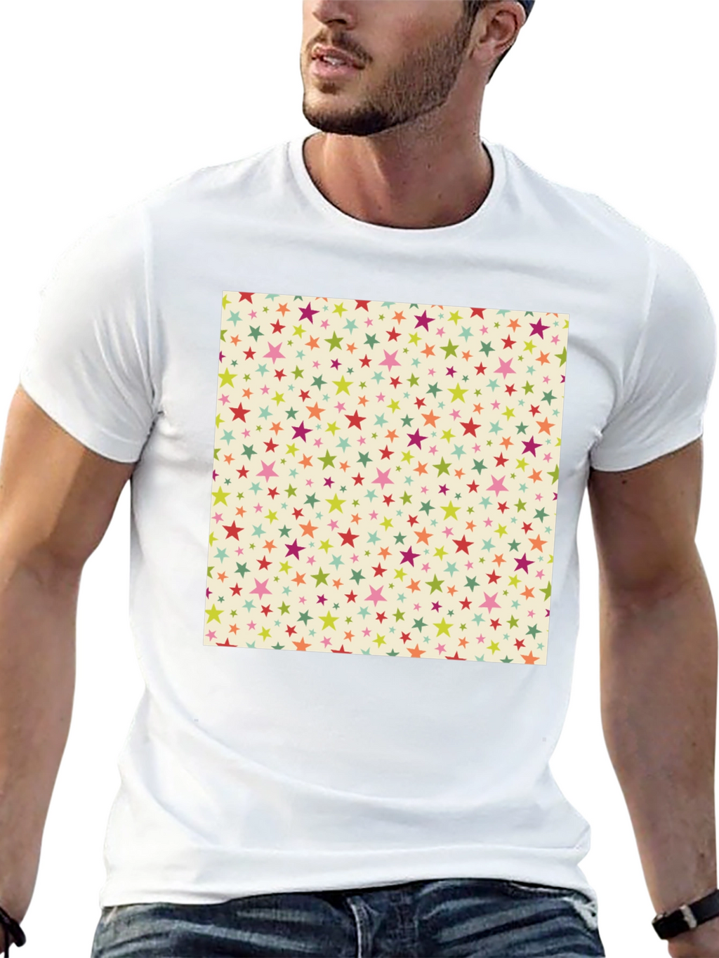 Starry Pattern Tee - Black Cotton Blend Casual T-Shirt