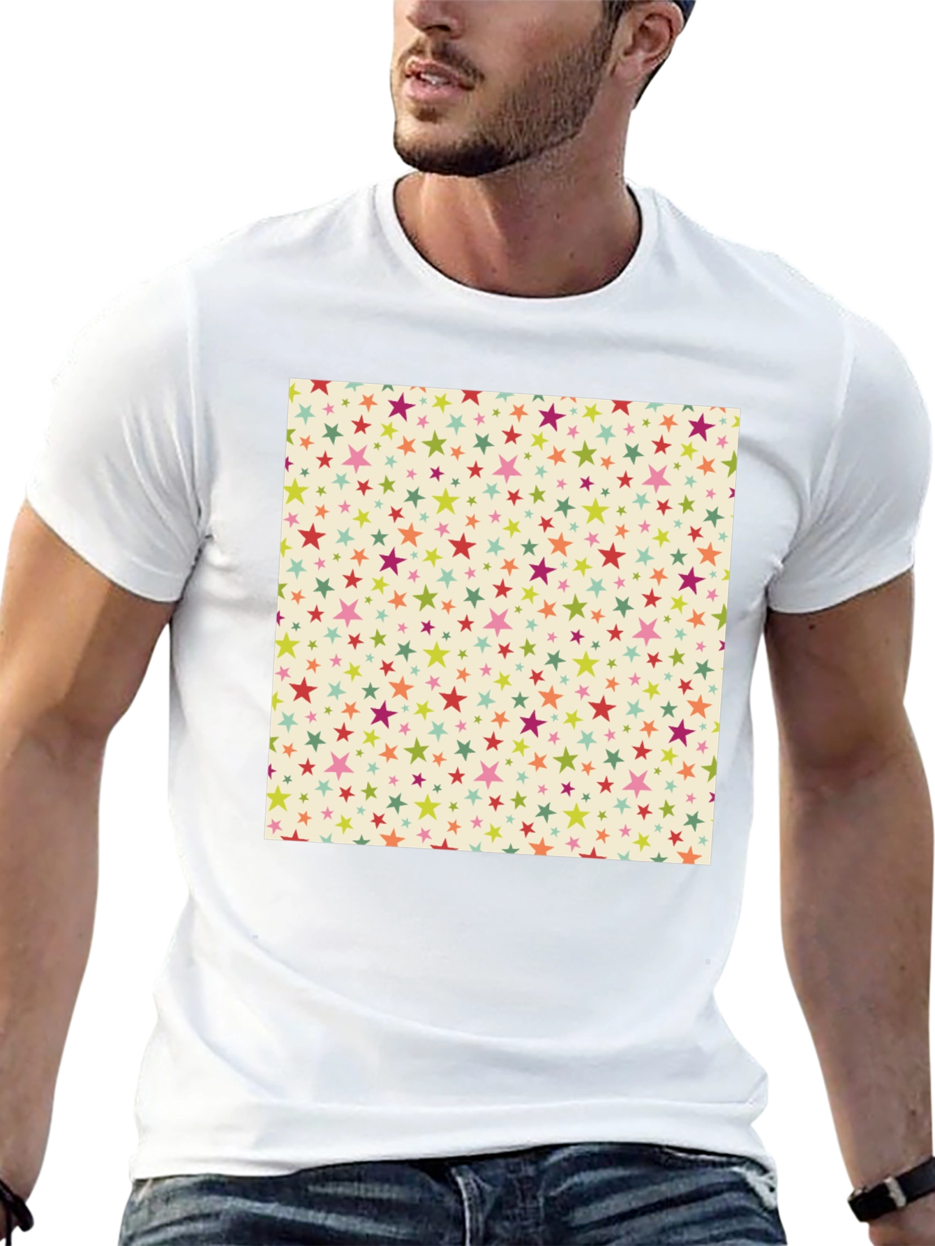Starry Pattern Tee - Black Cotton Blend Casual T-Shirt