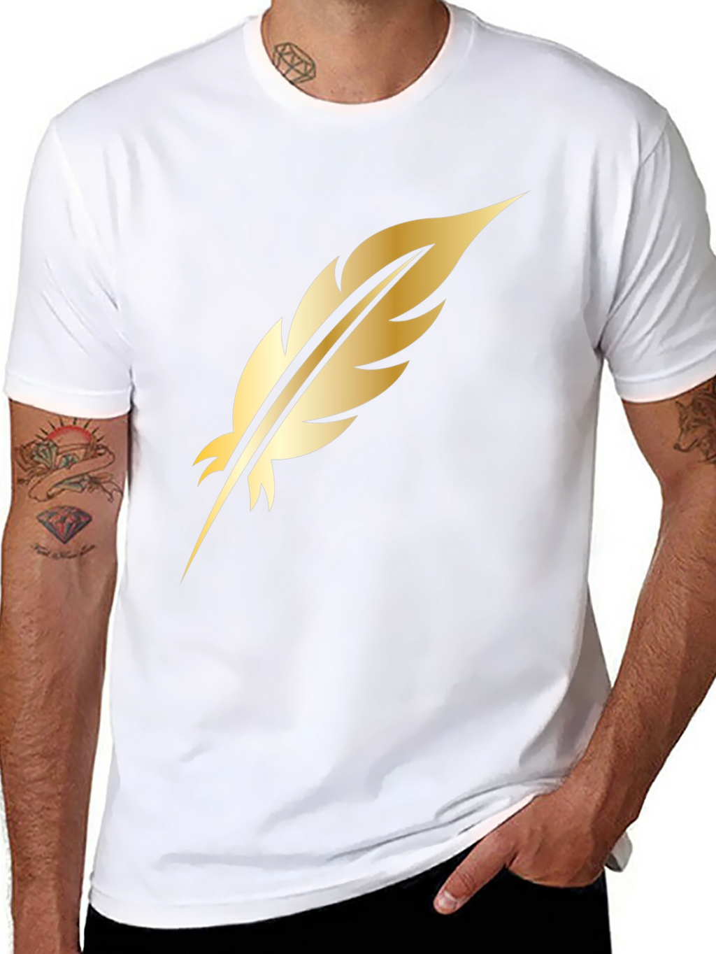 Golden Feather Graphic Black T-Shirt