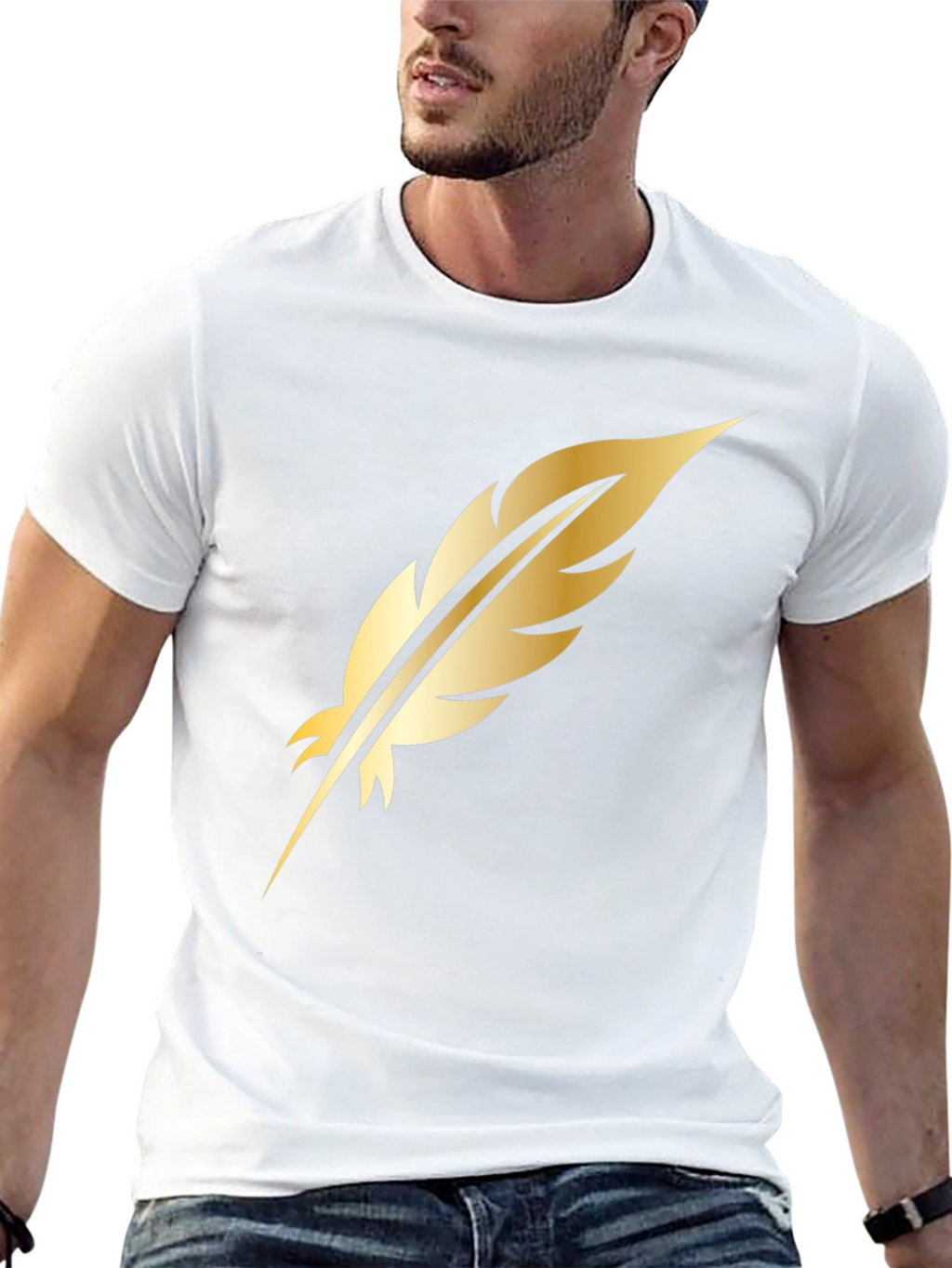 Golden Feather Graphic Black T-Shirt