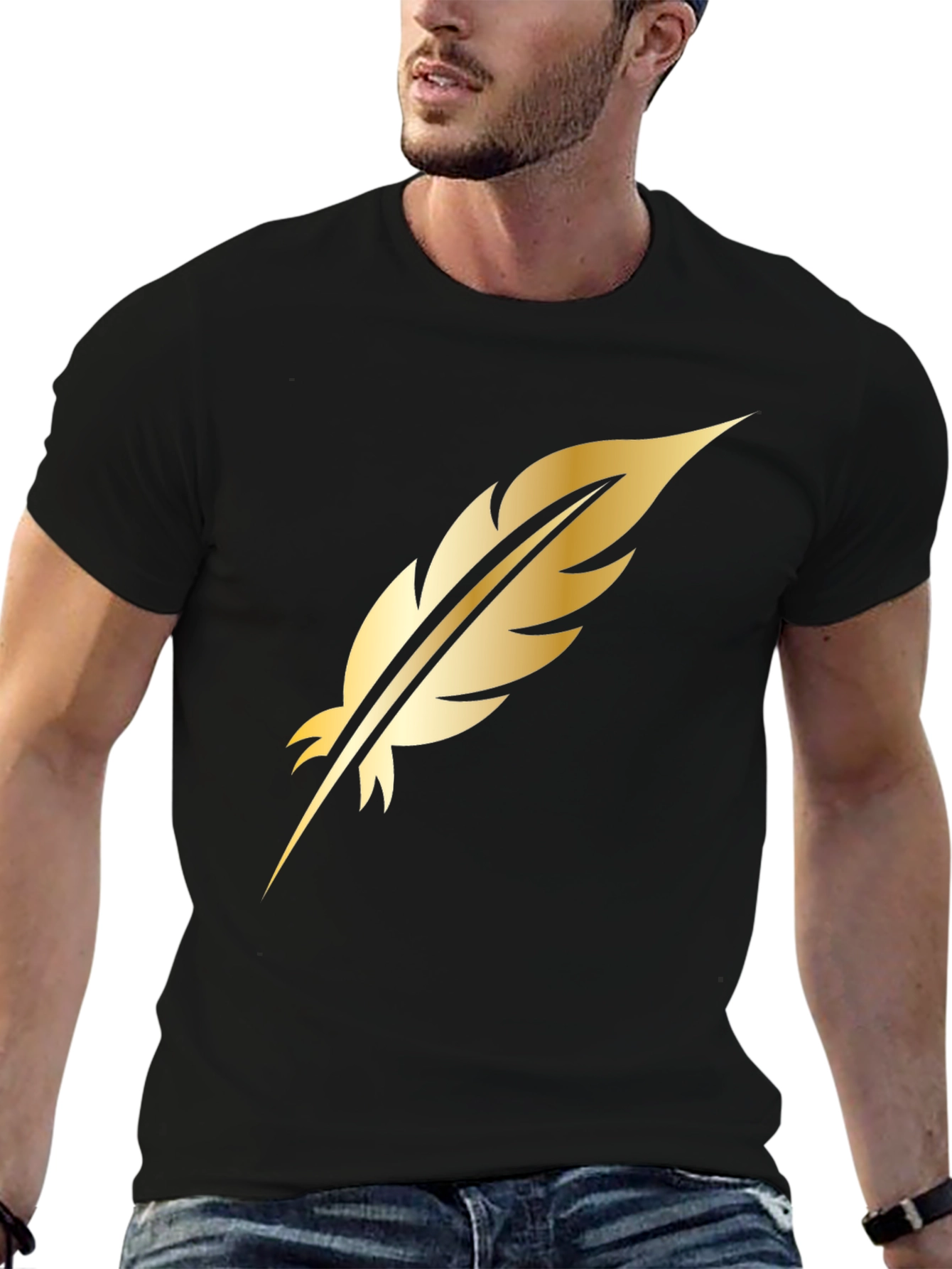 Golden Feather Graphic Black T-Shirt