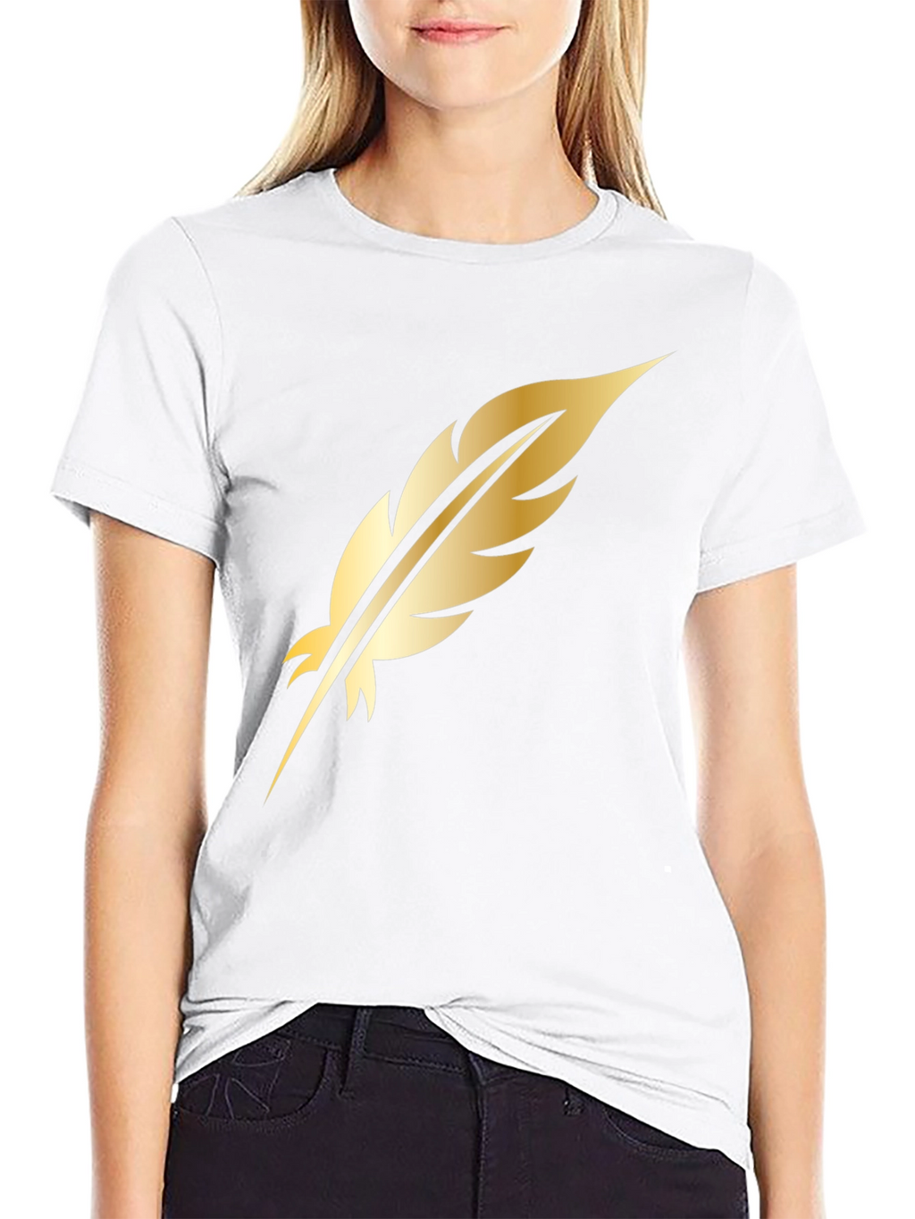 Golden Feather Graphic Black T-Shirt