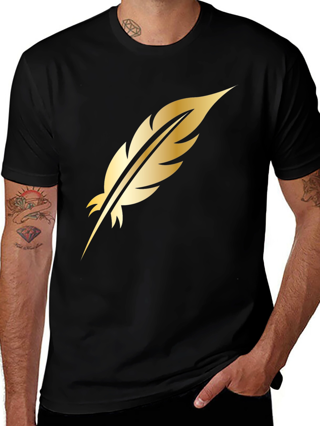 Golden Feather Graphic Black T-Shirt