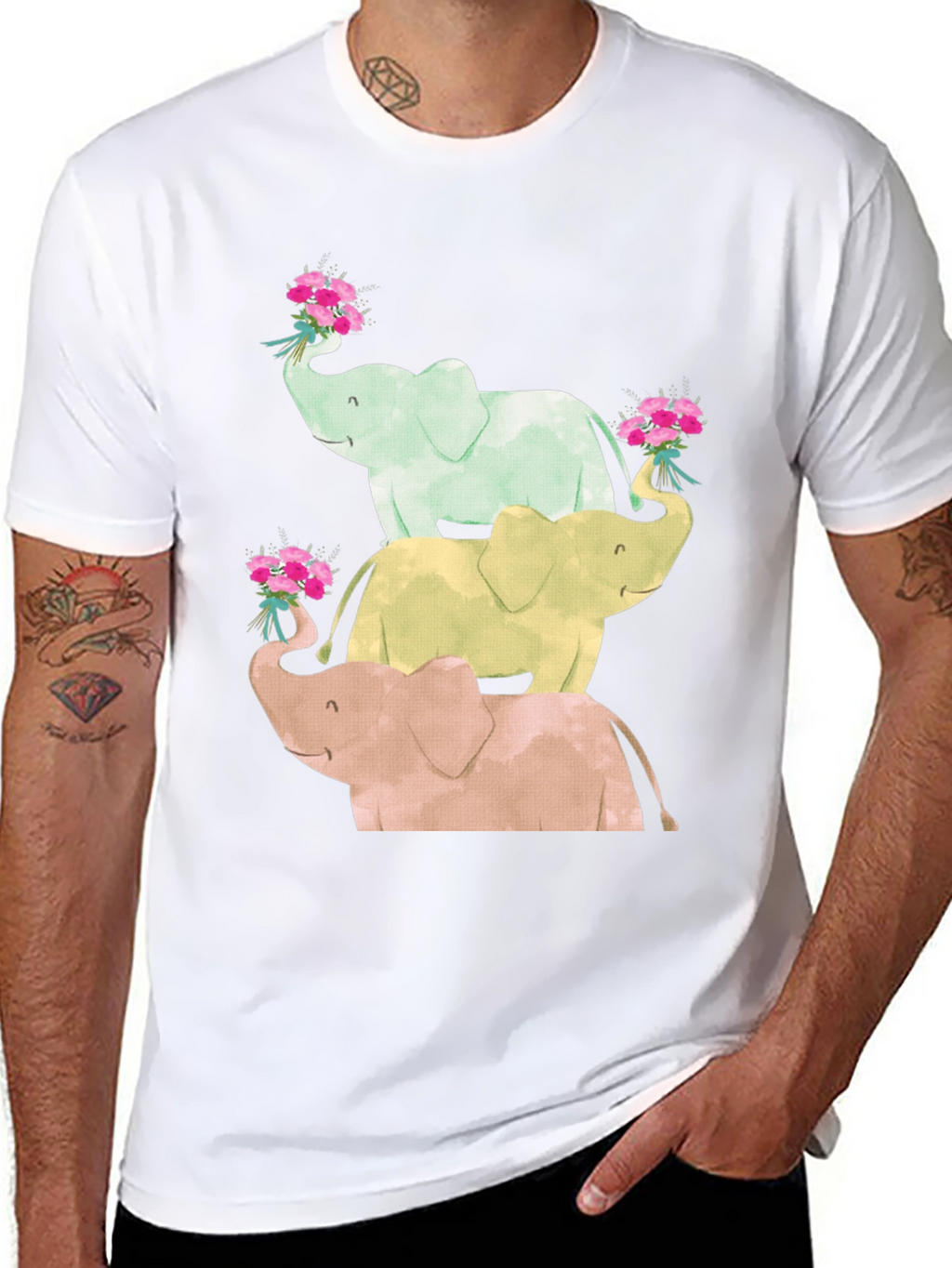 Elephant Flower Bouquet Black Tee