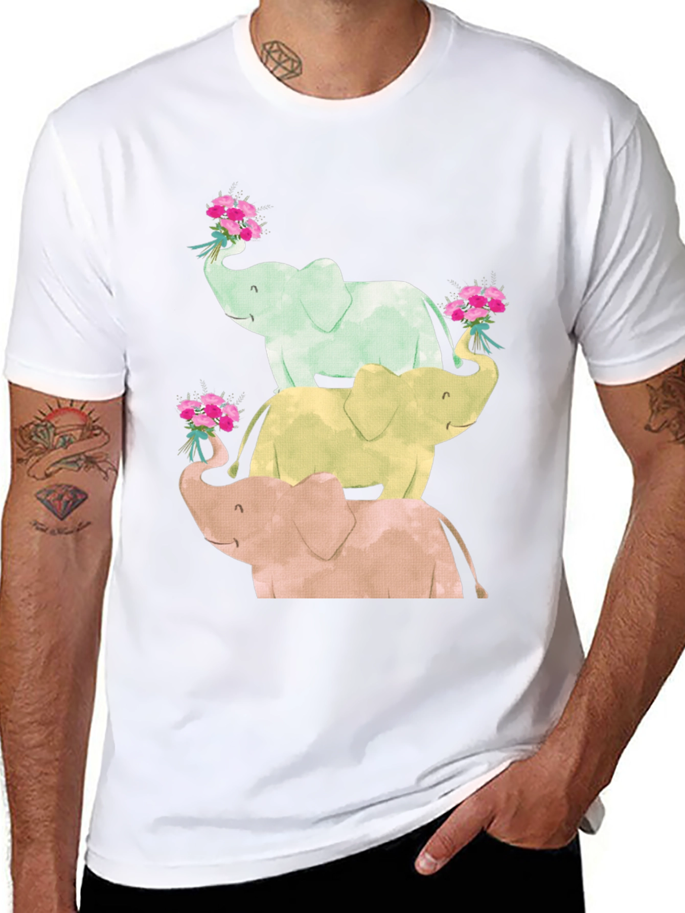 Elephant Flower Bouquet Black Tee