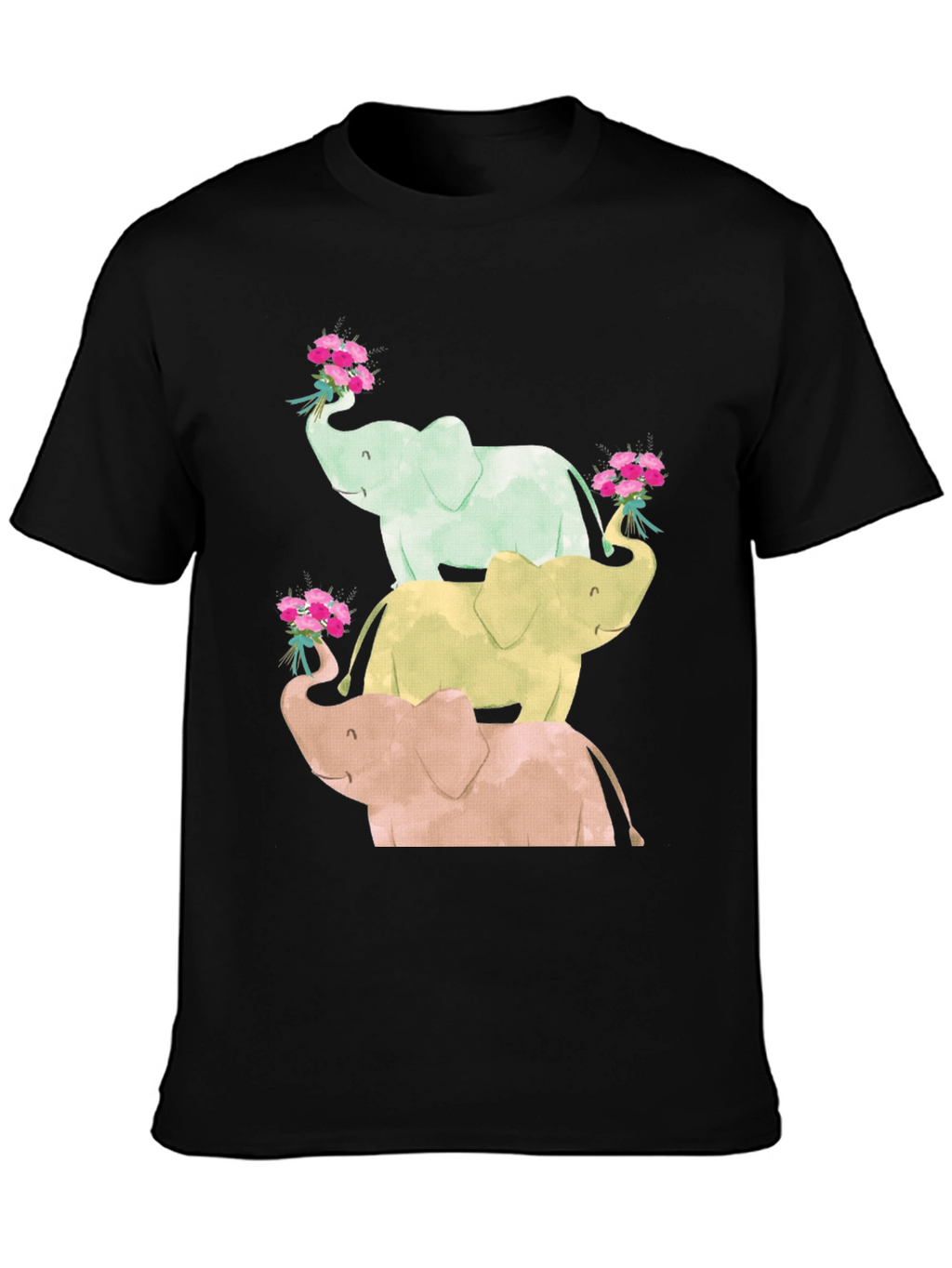 Elephant Flower Bouquet Black Tee