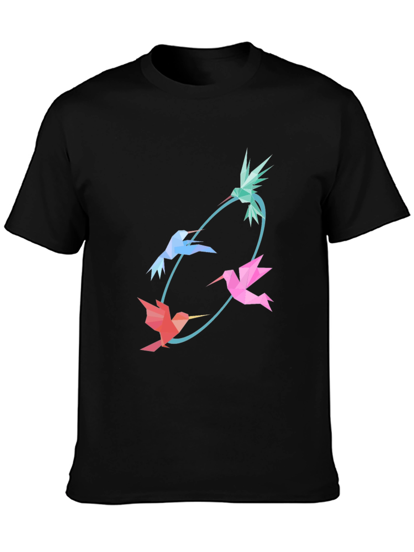 Abstract Hummingbird Graphic Tee - Stylish Black Cotton Blend Shirt